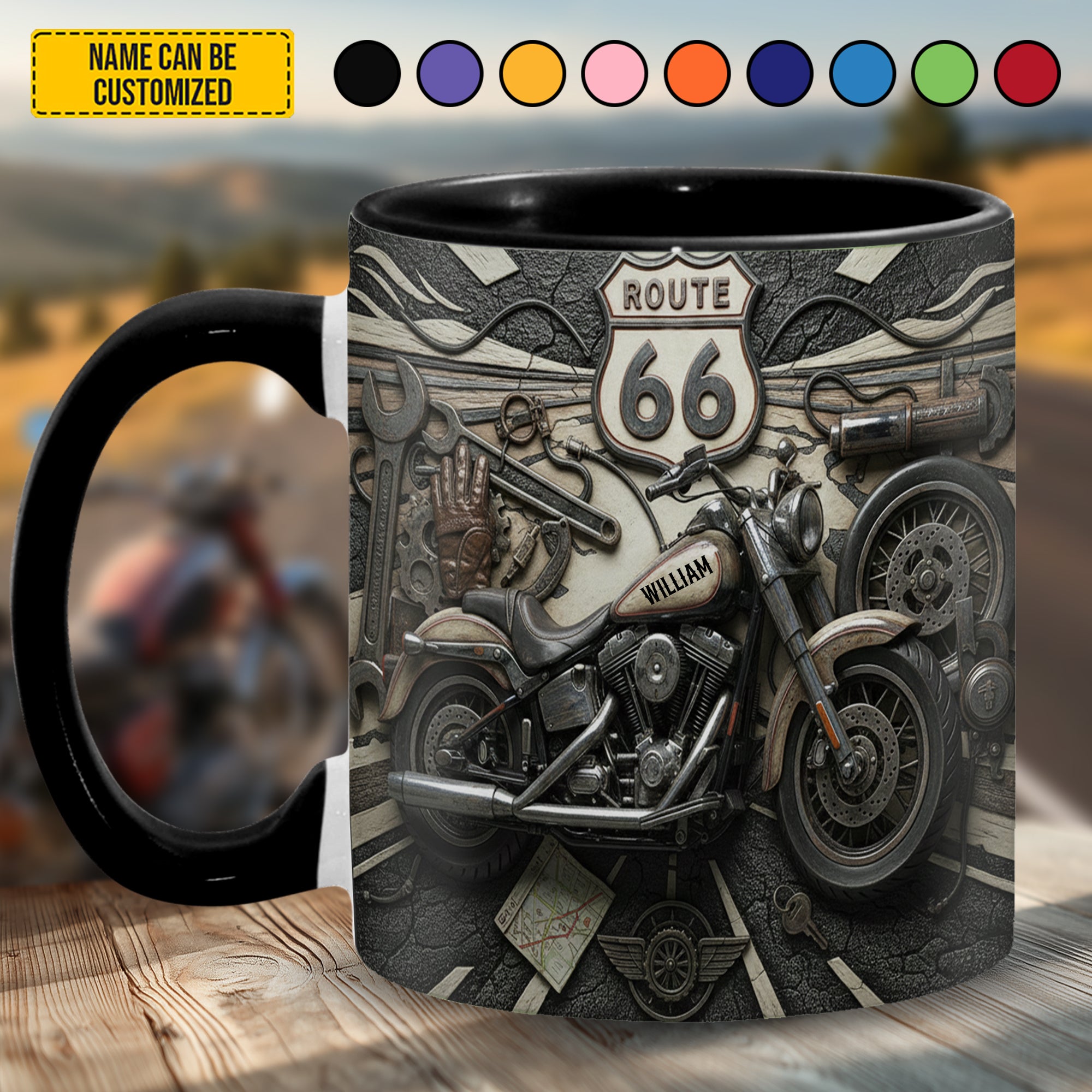 Personalized Biker Accent Mug Iron Road 66 Gift For Motorcycle Enthusiasts - Image 2