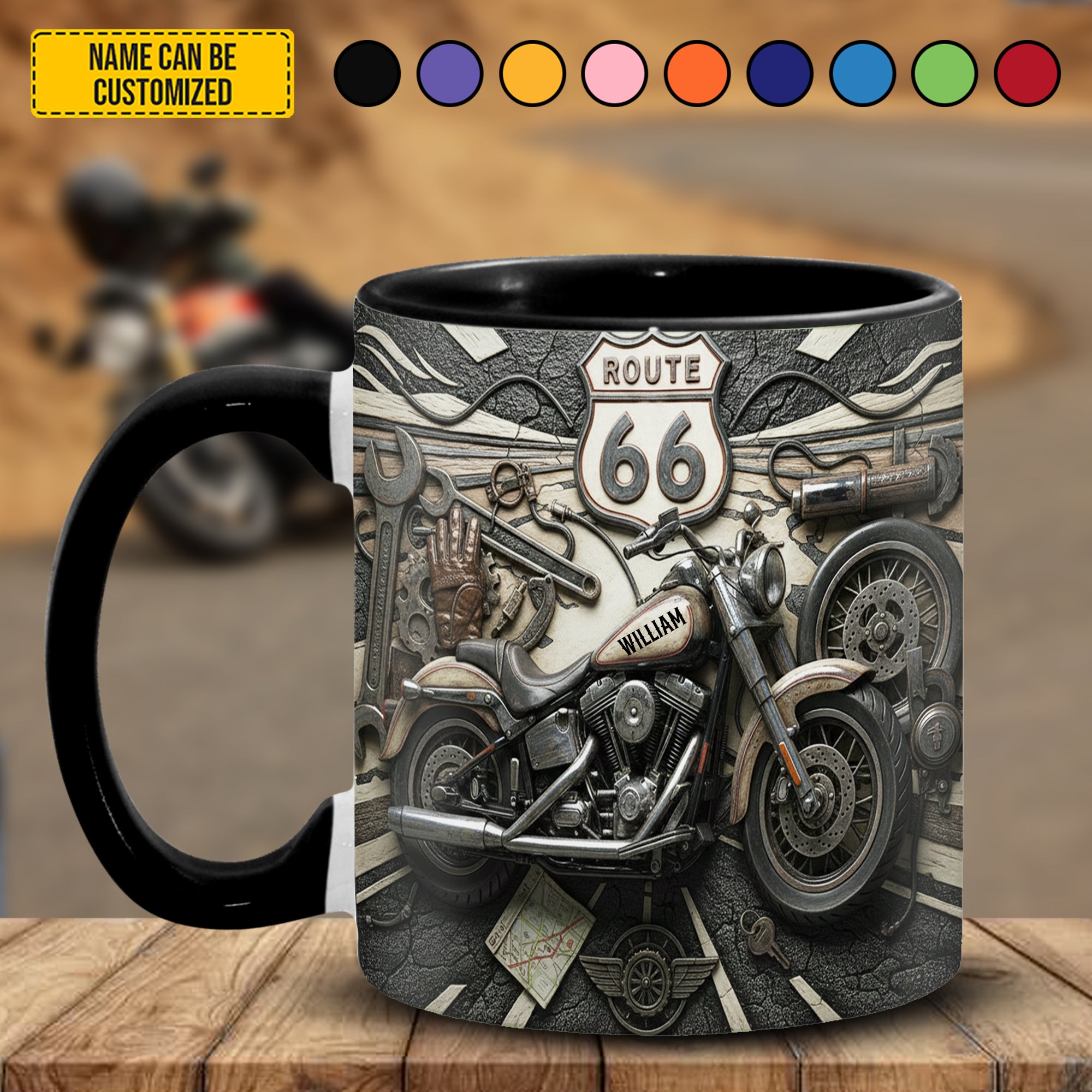 Personalized Biker Accent Mug Iron Road 66 Gift For Motorcycle Enthusiasts