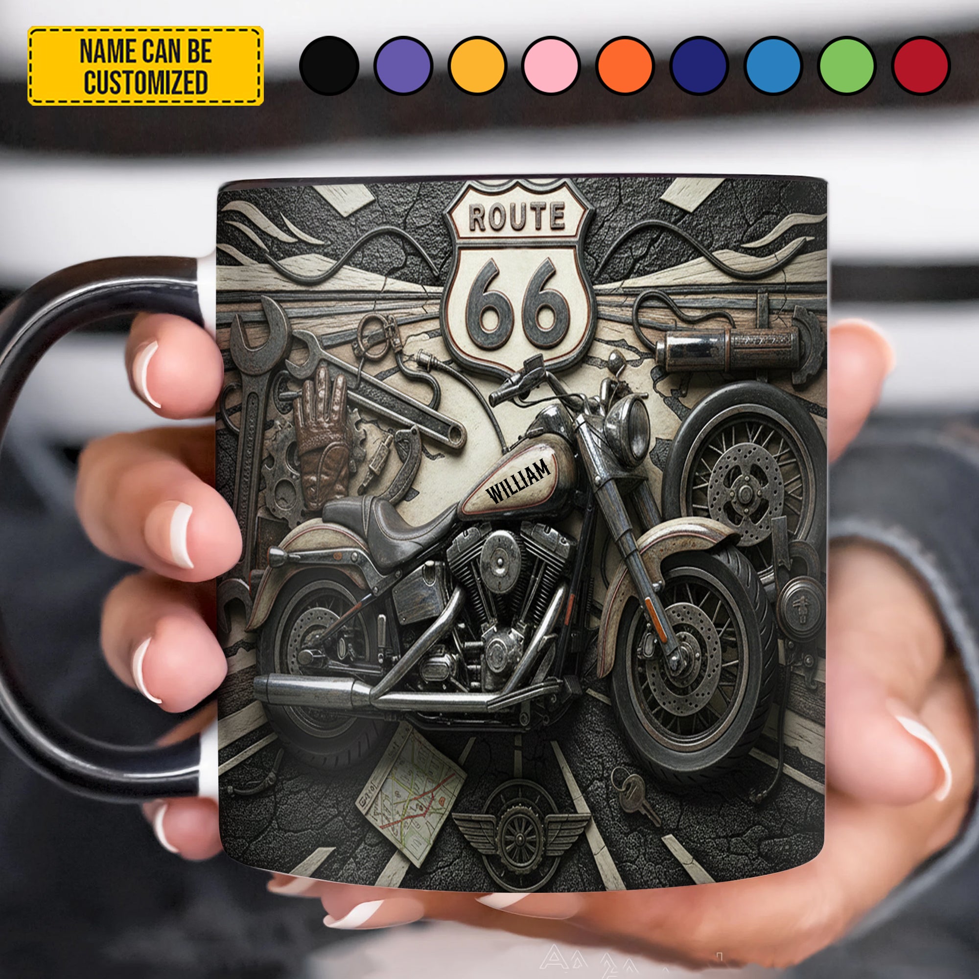 Personalized Biker Accent Mug Iron Road 66 Gift For Motorcycle Enthusiasts - Image 4