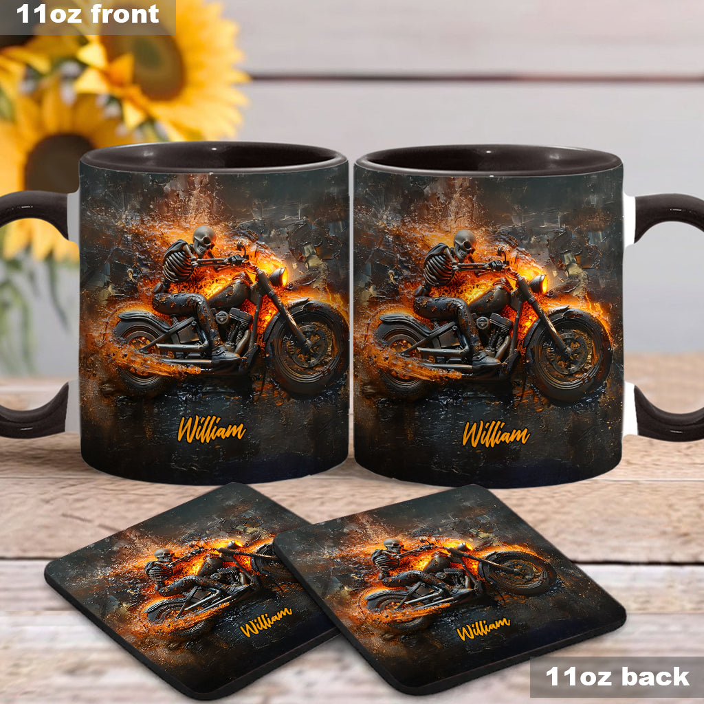 Personalized Biker Accent Mug Skeleton Riding Flaming Motorcycle Gift For Road Warriors - Image 3