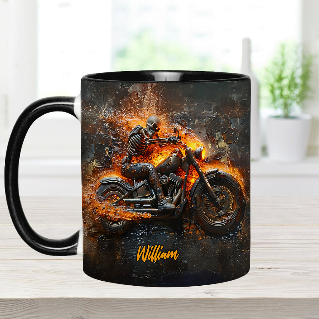Personalized Biker Accent Mug Skeleton Riding Flaming Motorcycle Gift For Road Warriors - Image 7