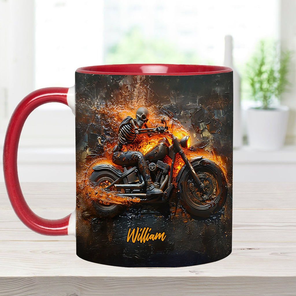 Personalized Biker Accent Mug Skeleton Riding Flaming Motorcycle Gift For Road Warriors - Image 6