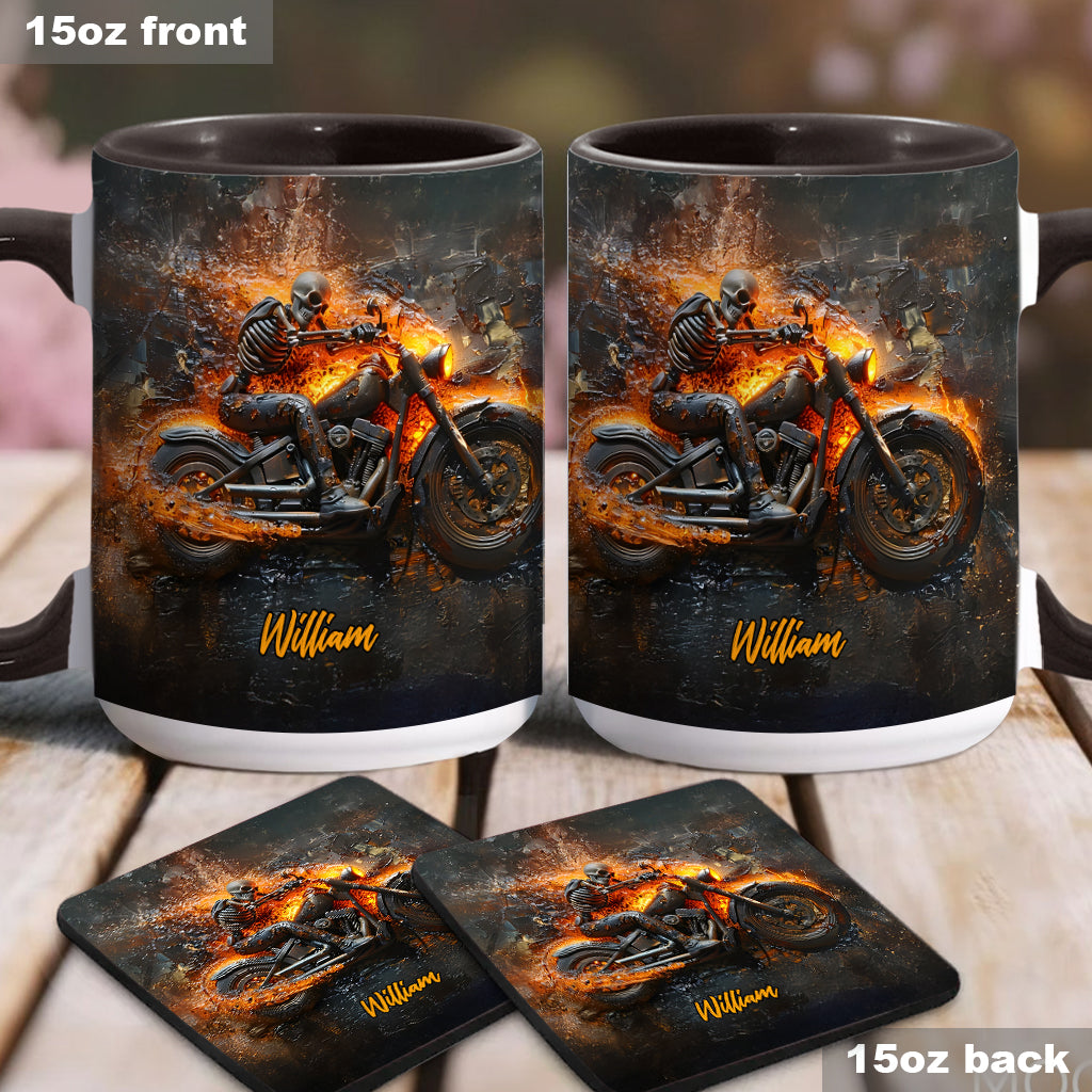 Personalized Biker Accent Mug Skeleton Riding Flaming Motorcycle Gift For Road Warriors - Image 4