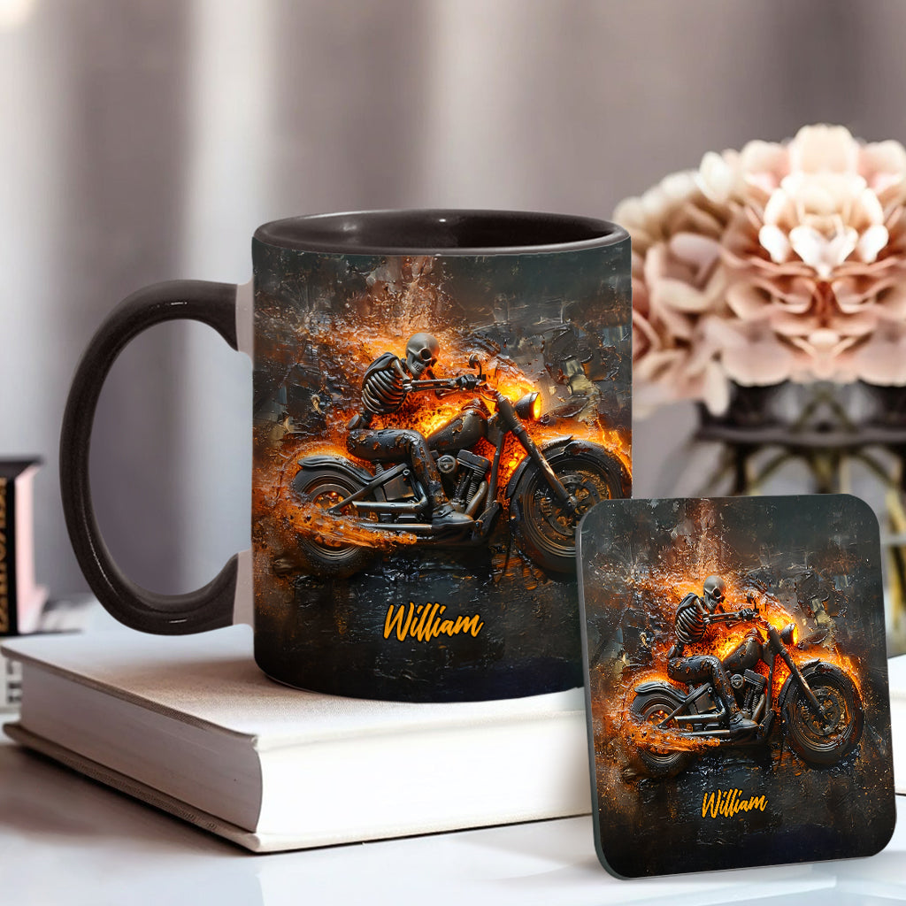 Personalized Biker Accent Mug Skeleton Riding Flaming Motorcycle Gift For Road Warriors - Image 2