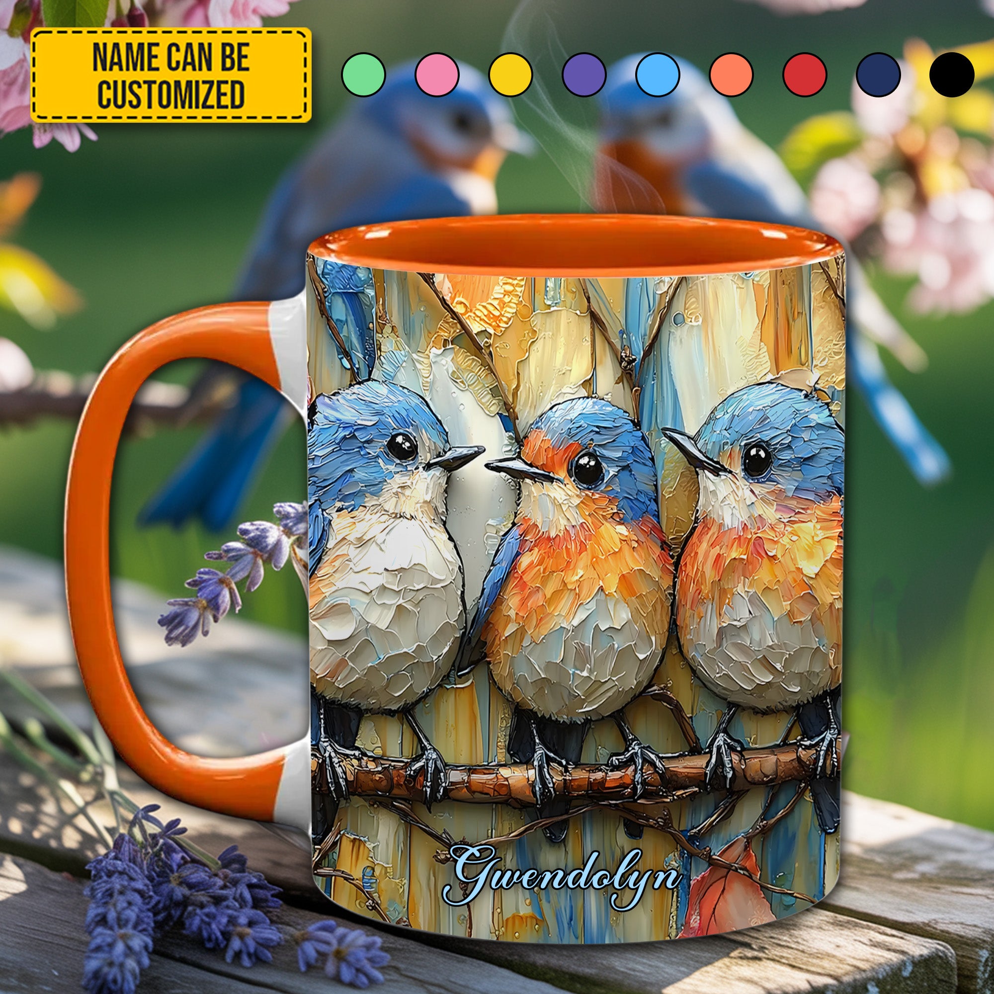 Personalized Bird Accent Mug Row Of Bluebirds Gift For Girlfriends - Image 4