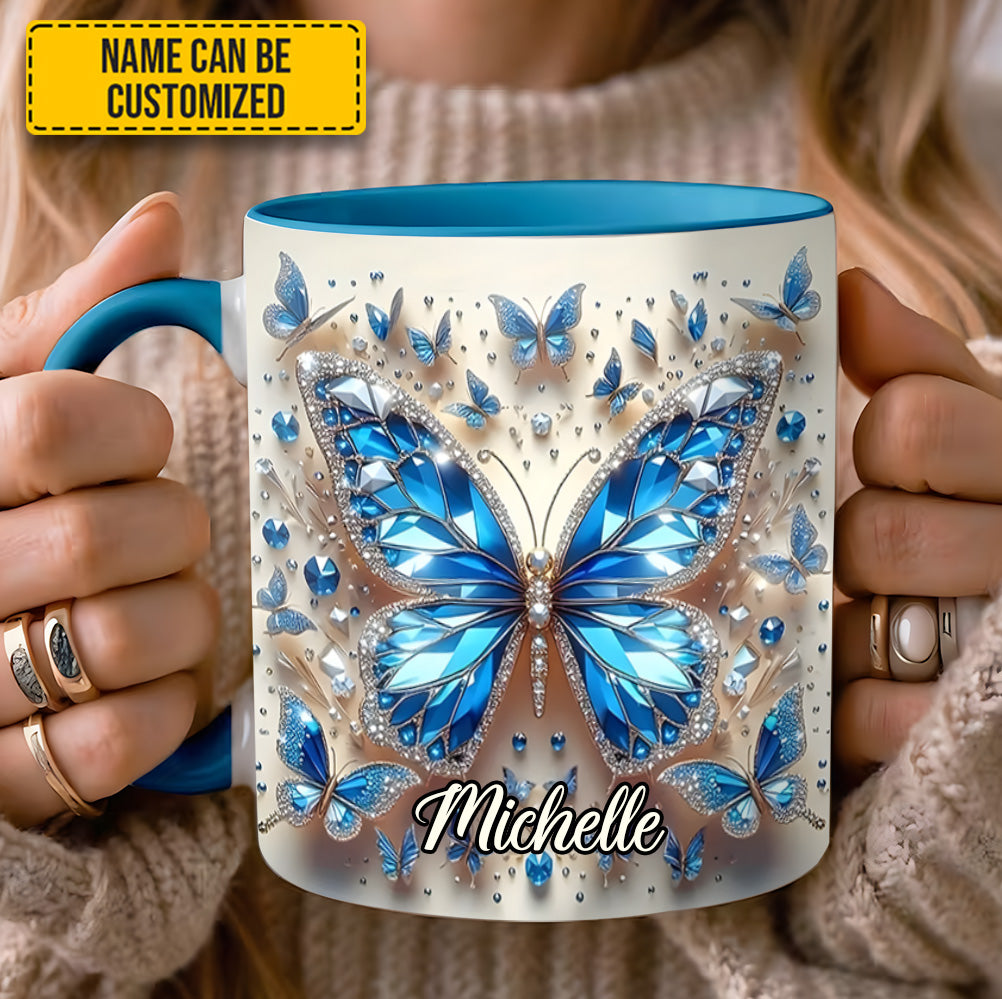 Personalized Blue Crystal Butterfly Accent Mug Best Butterfly Presents For Women - Image 2