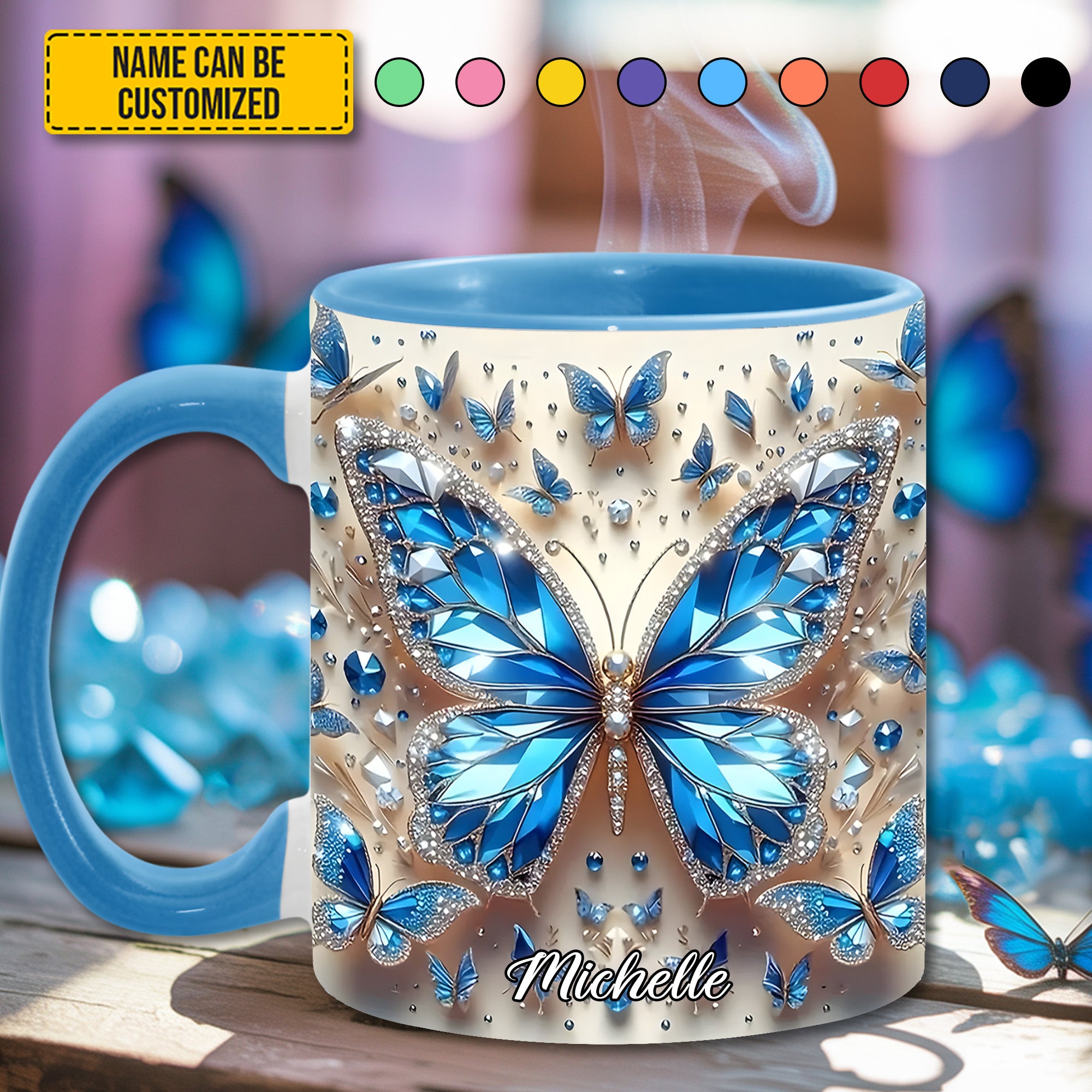 Personalized Blue Crystal Butterfly Accent Mug Best Butterfly Presents For Women - Image 6