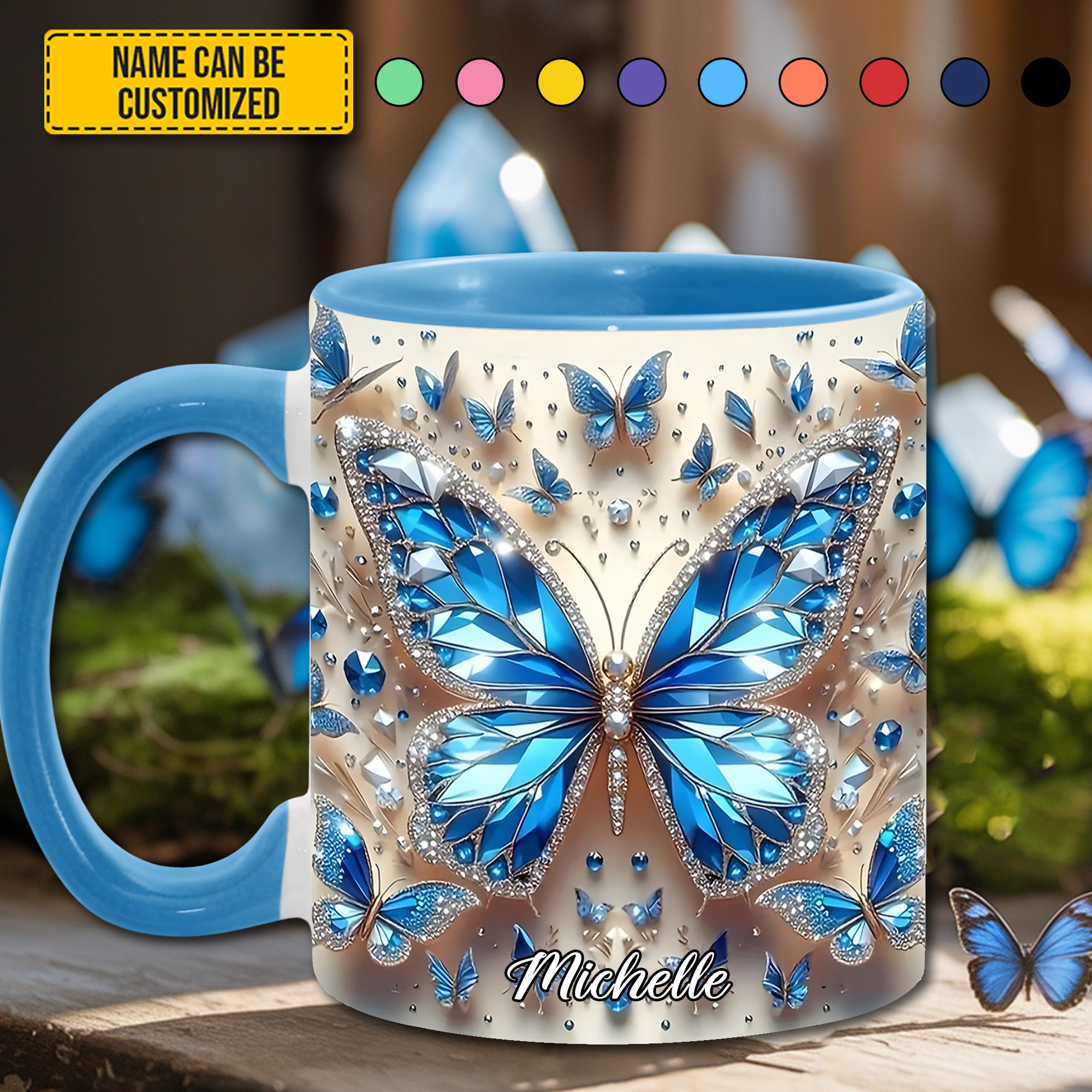 Personalized Blue Crystal Butterfly Accent Mug Best Butterfly Presents For Women - Image 7