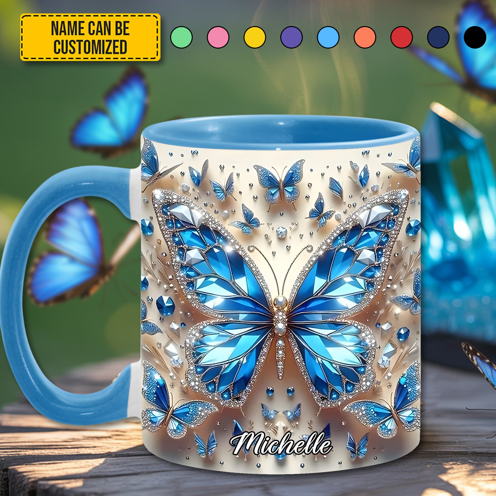 Personalized Blue Crystal Butterfly Accent Mug Best Butterfly Presents For Women - Image 4