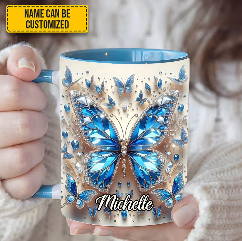 Personalized Blue Crystal Butterfly Accent Mug Best Butterfly Presents For Women - Image 3