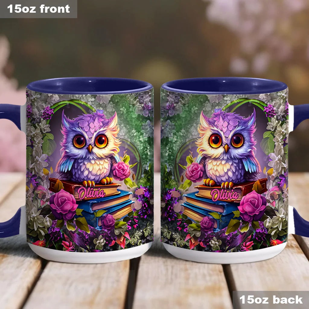 Personalized Book Accent Mug Beautiful Owl Book Lovers Owl Gifts Ideas For Mom - Image 3