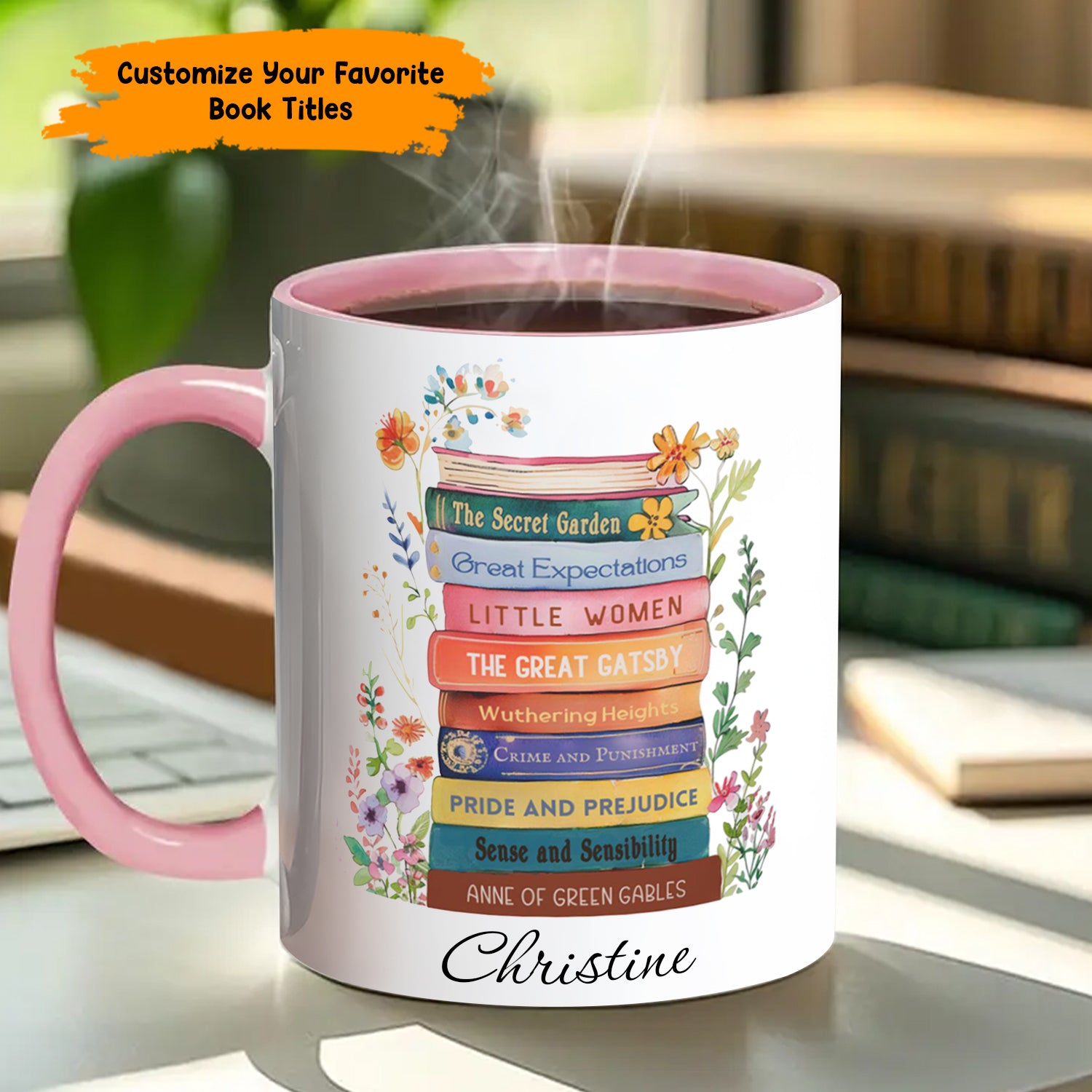 Personalized Book Accent Mug Book Lover's Stack Best Gift For Boyfriends