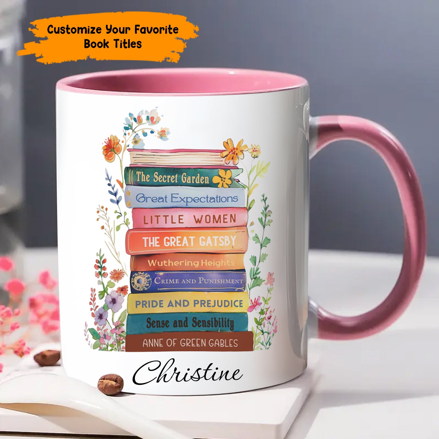 Personalized Book Accent Mug Book Lover's Stack Best Gift For Boyfriends - Image 11