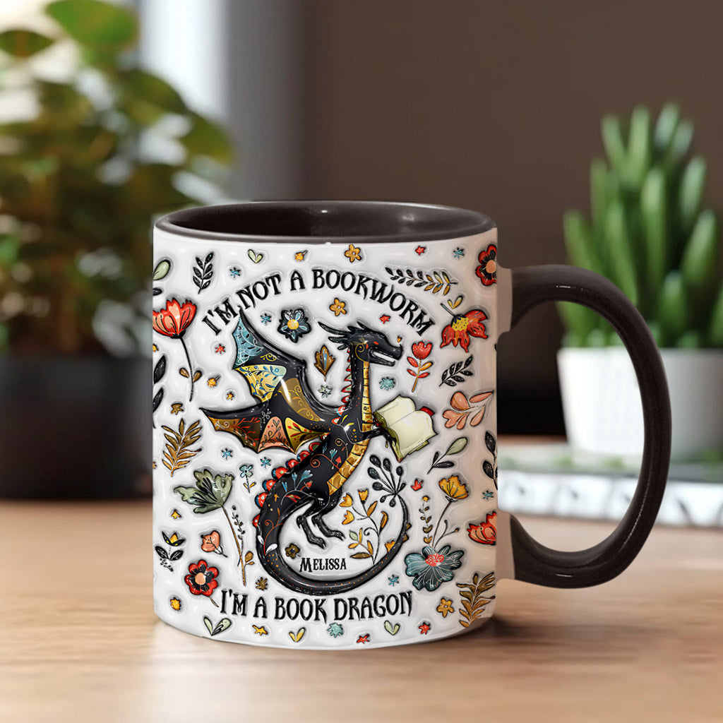 Personalized Book Accent Mug I'm Not A Book Worm I'm A Book Dragon Gift For Book Lovers - Image 2