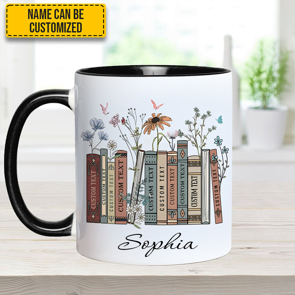 Personalized Book Lover Accent Mug Floral Bookshelf Best Gift For Girlfriends - Image 2