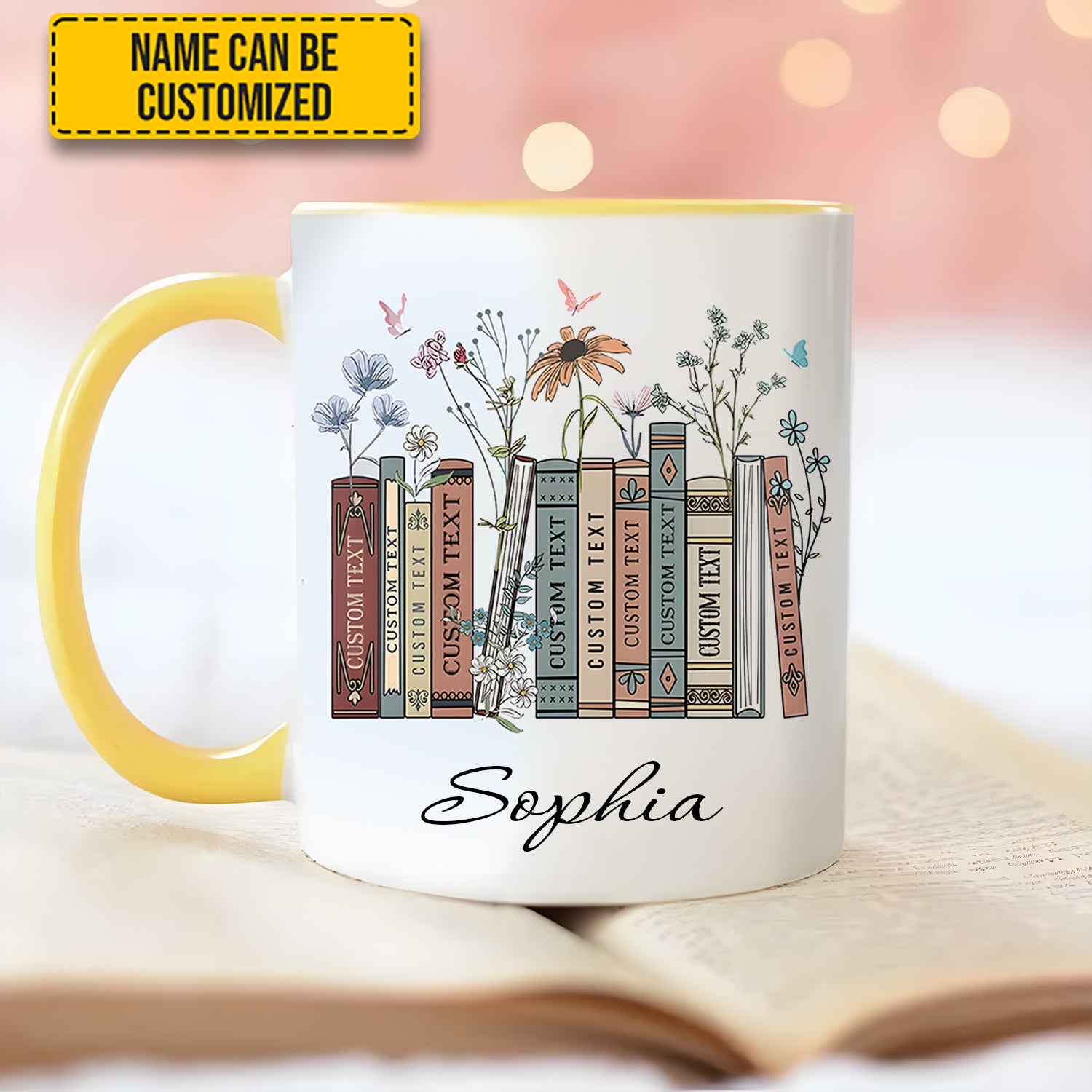 Personalized Book Lover Accent Mug Floral Bookshelf Best Gift For Girlfriends