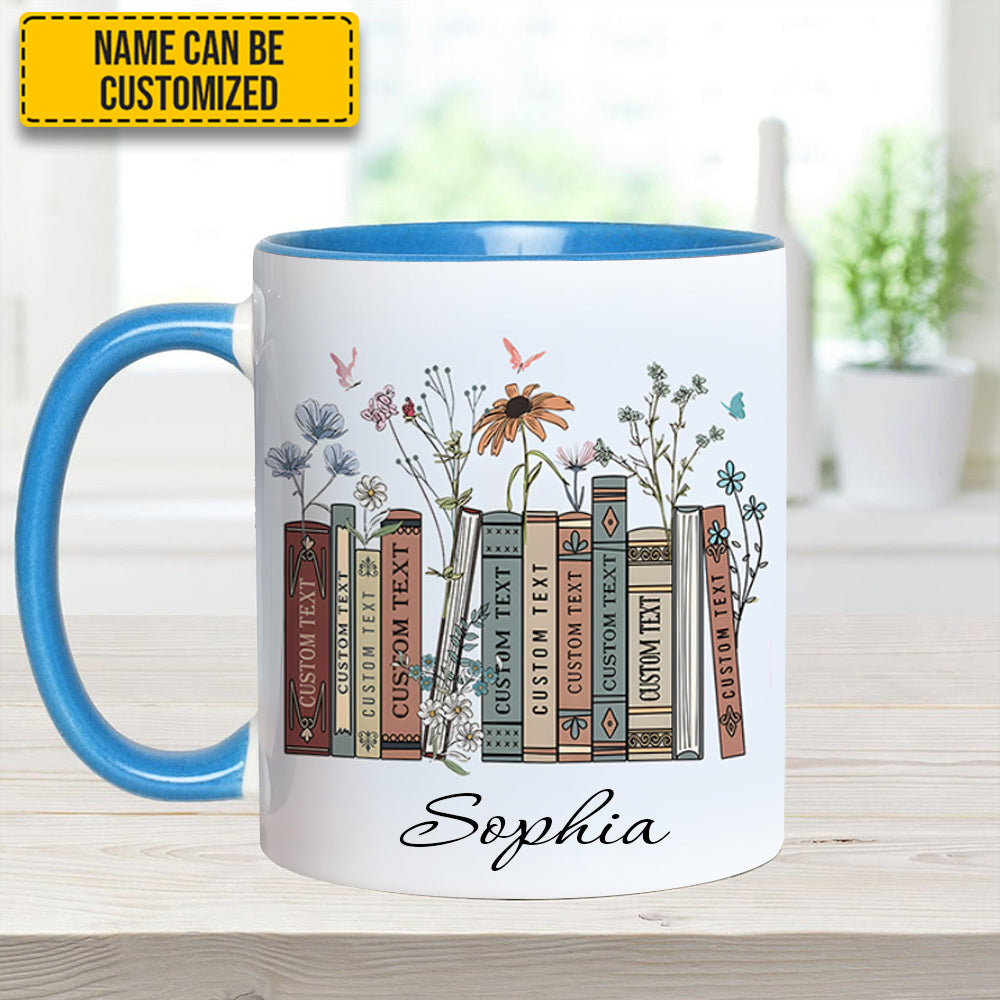 Personalized Book Lover Accent Mug Floral Bookshelf Best Gift For Girlfriends - Image 4