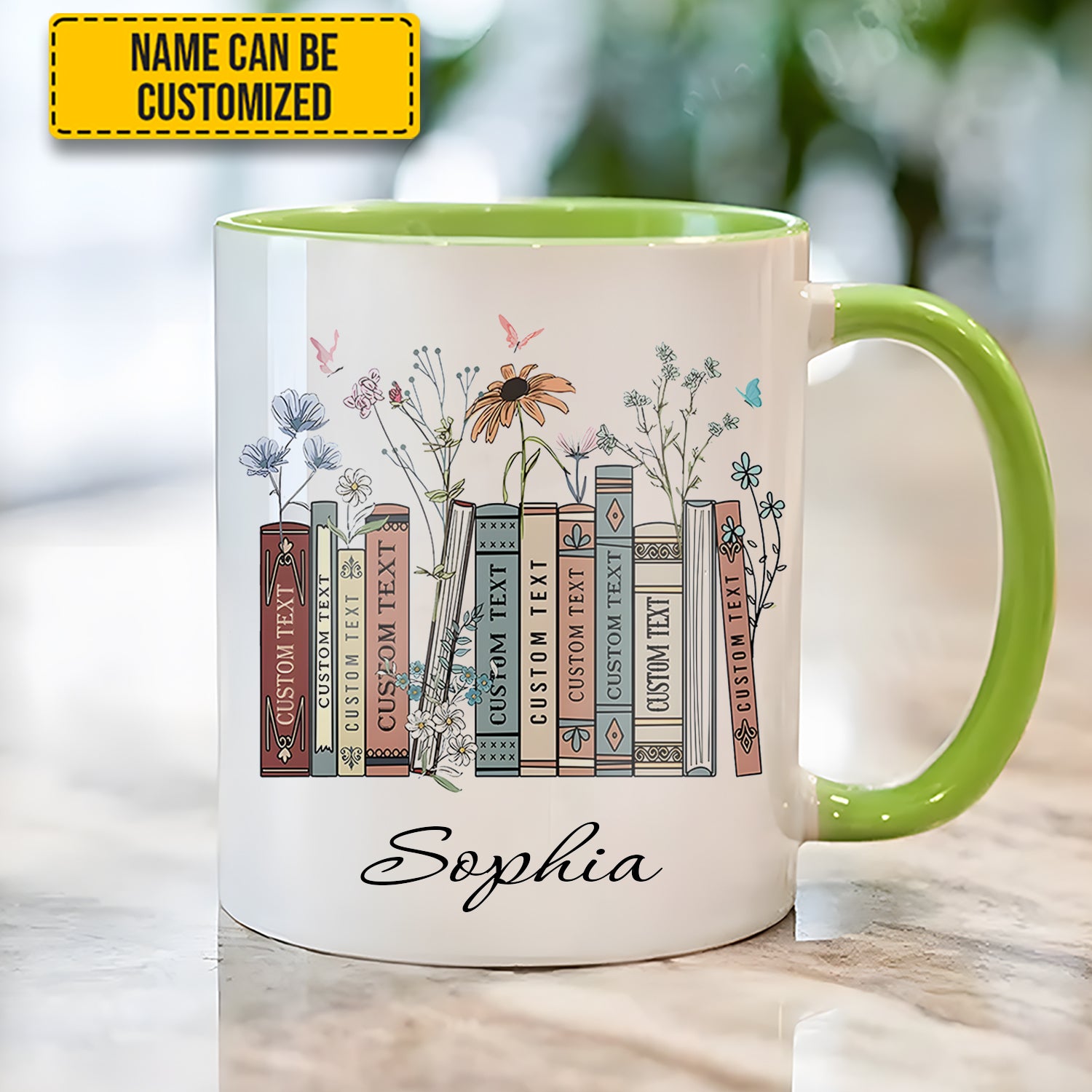 Personalized Book Lover Accent Mug Floral Bookshelf Best Gift For Girlfriends - Image 10