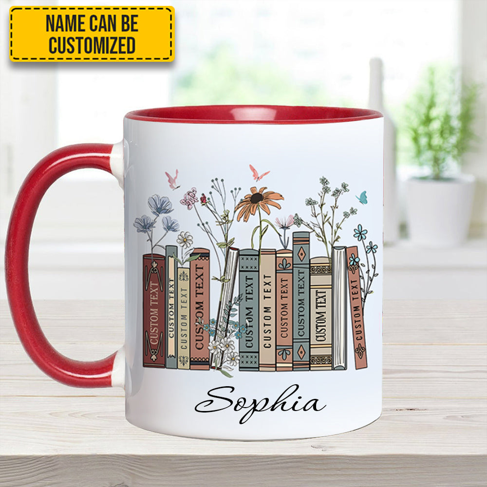 Personalized Book Lover Accent Mug Floral Bookshelf Best Gift For Girlfriends - Image 3