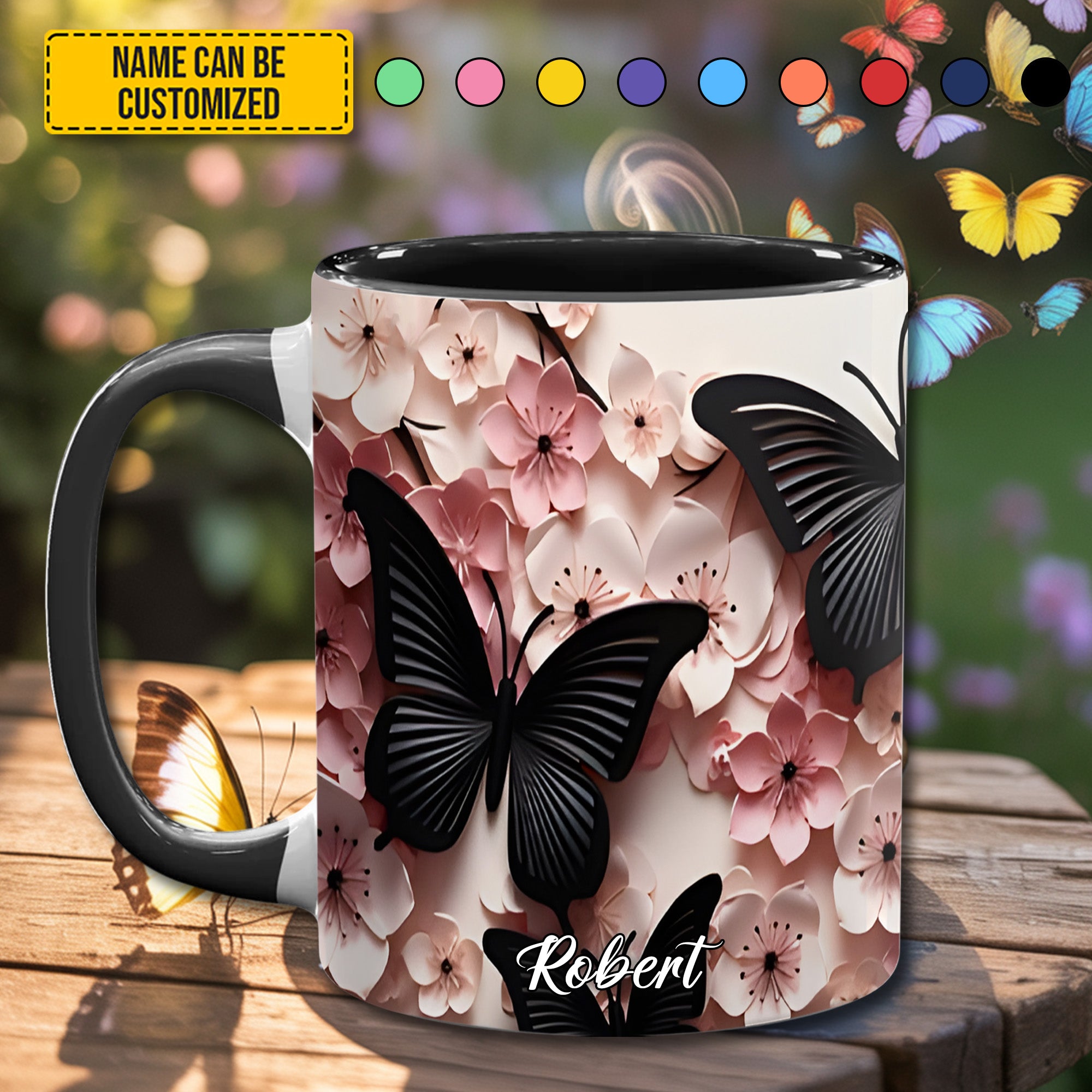 Personalized Butterfly Accent Mug Butterfly And Flowers Cute Butterfly Lover Ideas For Gifts - Image 2