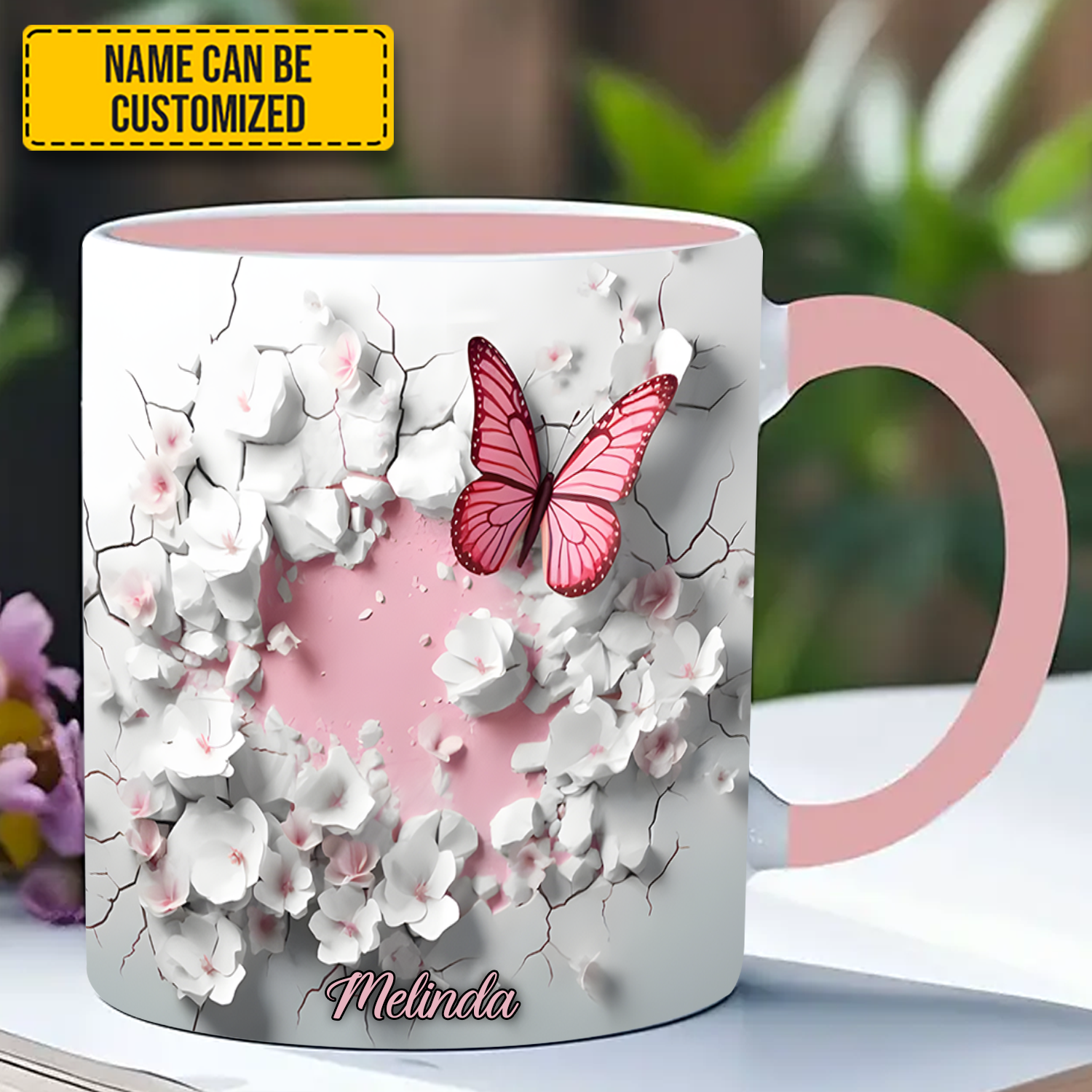 Personalized Butterfly Accent Mug Butterfly With Flowers In Wrap Hole Great Butterfly Lover Gift Ideas - Image 3