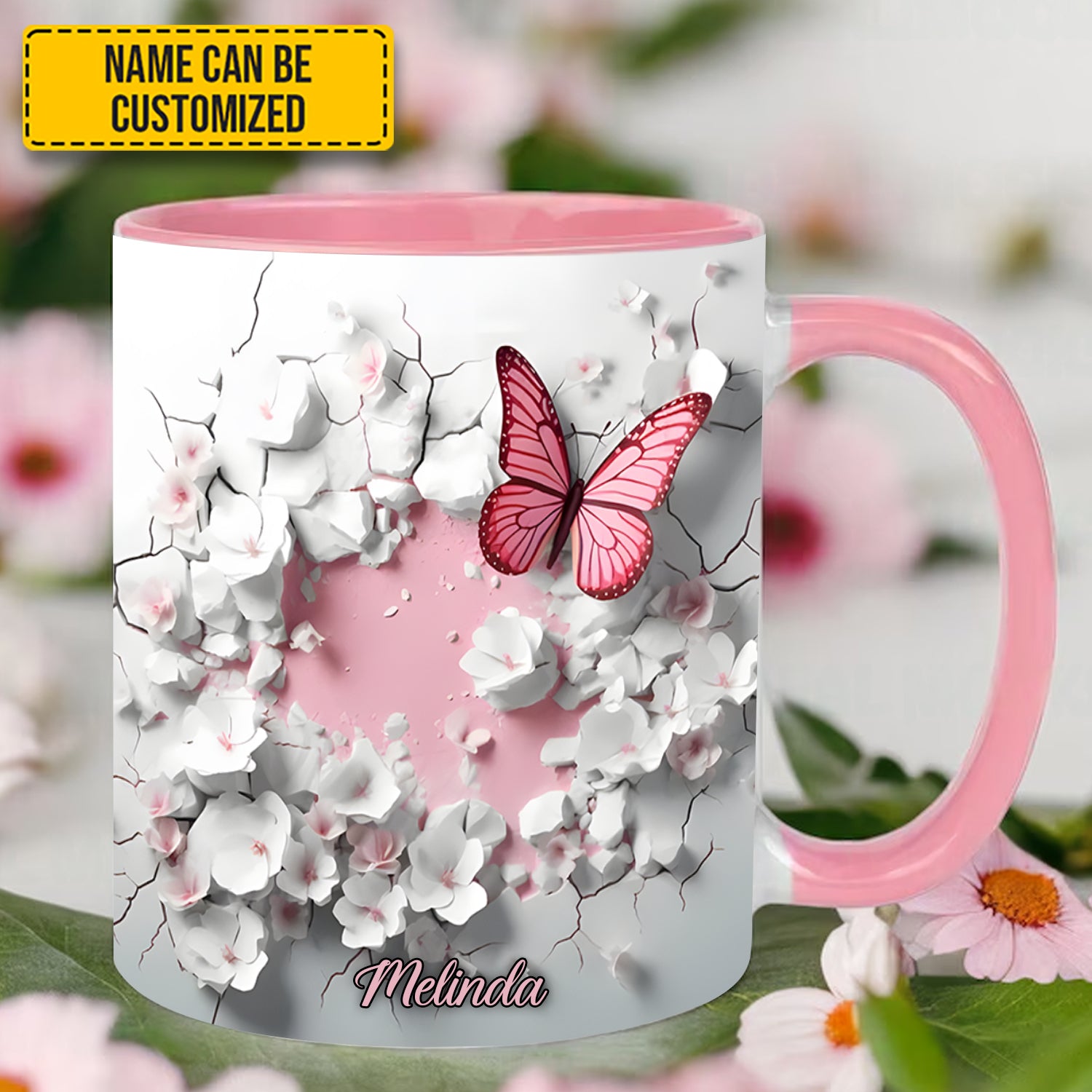Personalized Butterfly Accent Mug Butterfly With Flowers In Wrap Hole Great Butterfly Lover Gift Ideas - Image 4