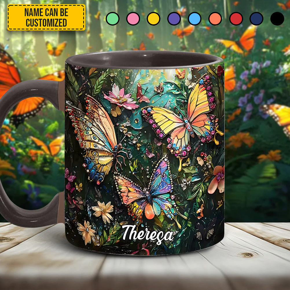Personalized Butterfly Accent Mug Colorful Butterflies Butterfly Gifts For Adults - Image 2