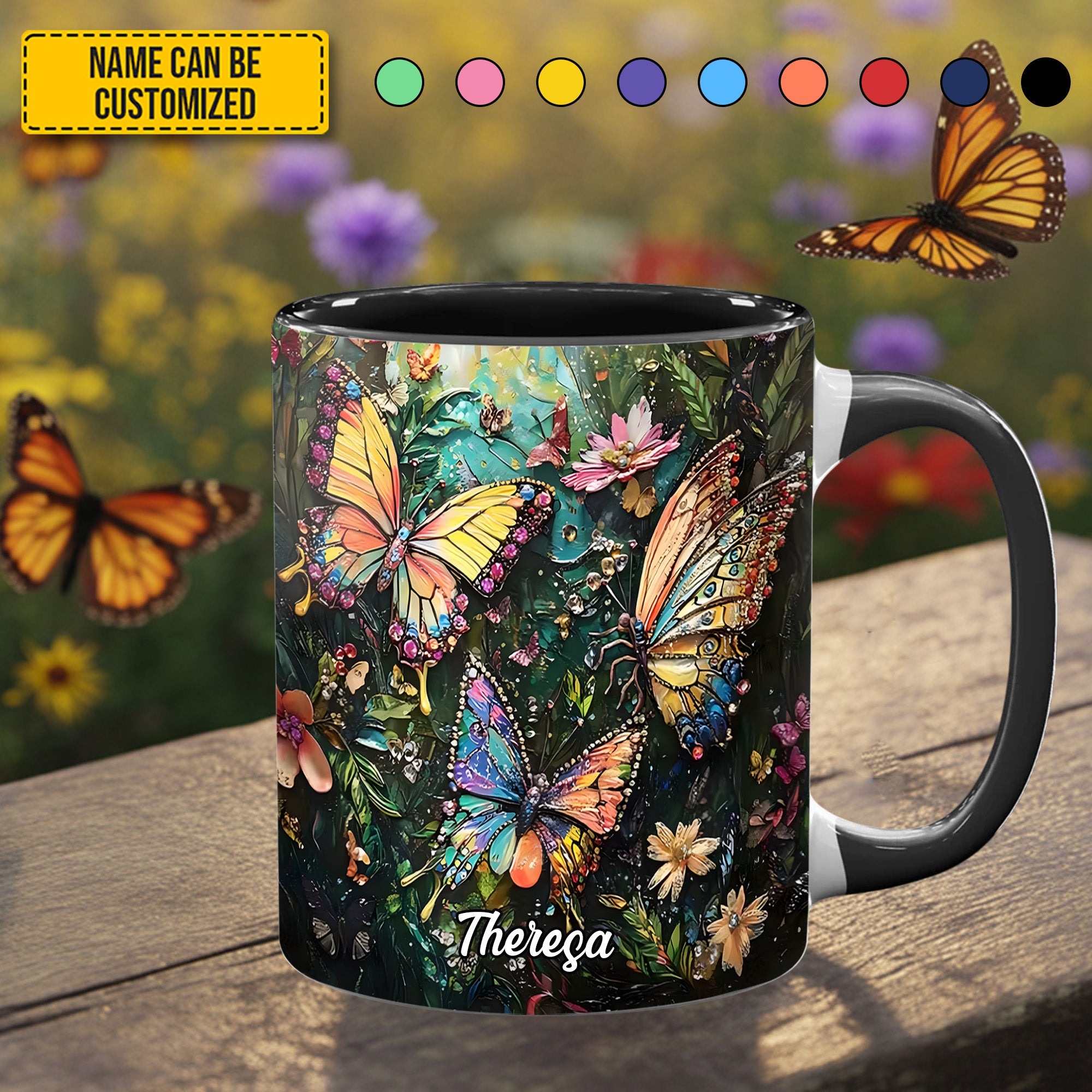Personalized Butterfly Accent Mug Colorful Butterflies Butterfly Gifts For Adults - Image 5