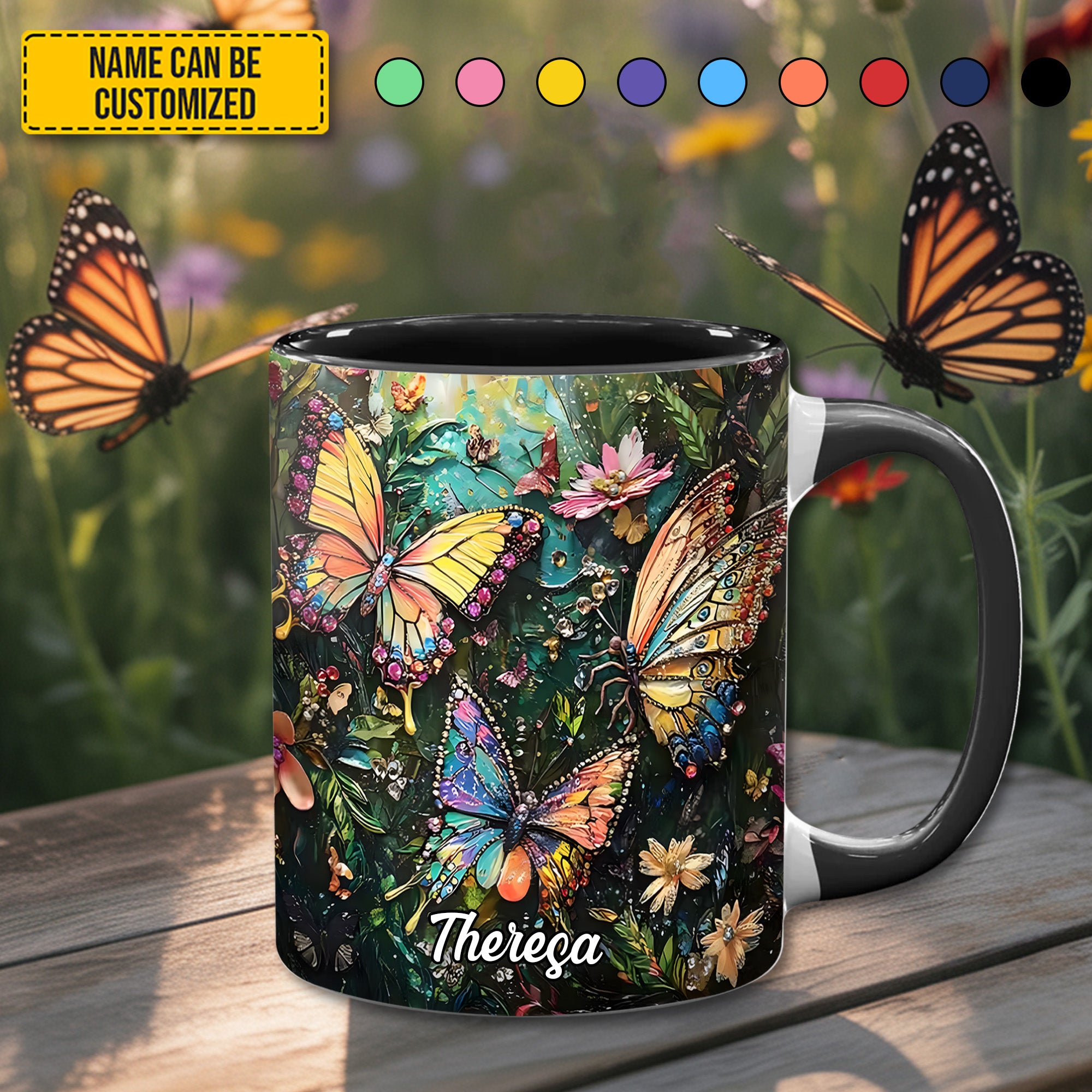 Personalized Butterfly Accent Mug Colorful Butterflies Butterfly Gifts For Adults