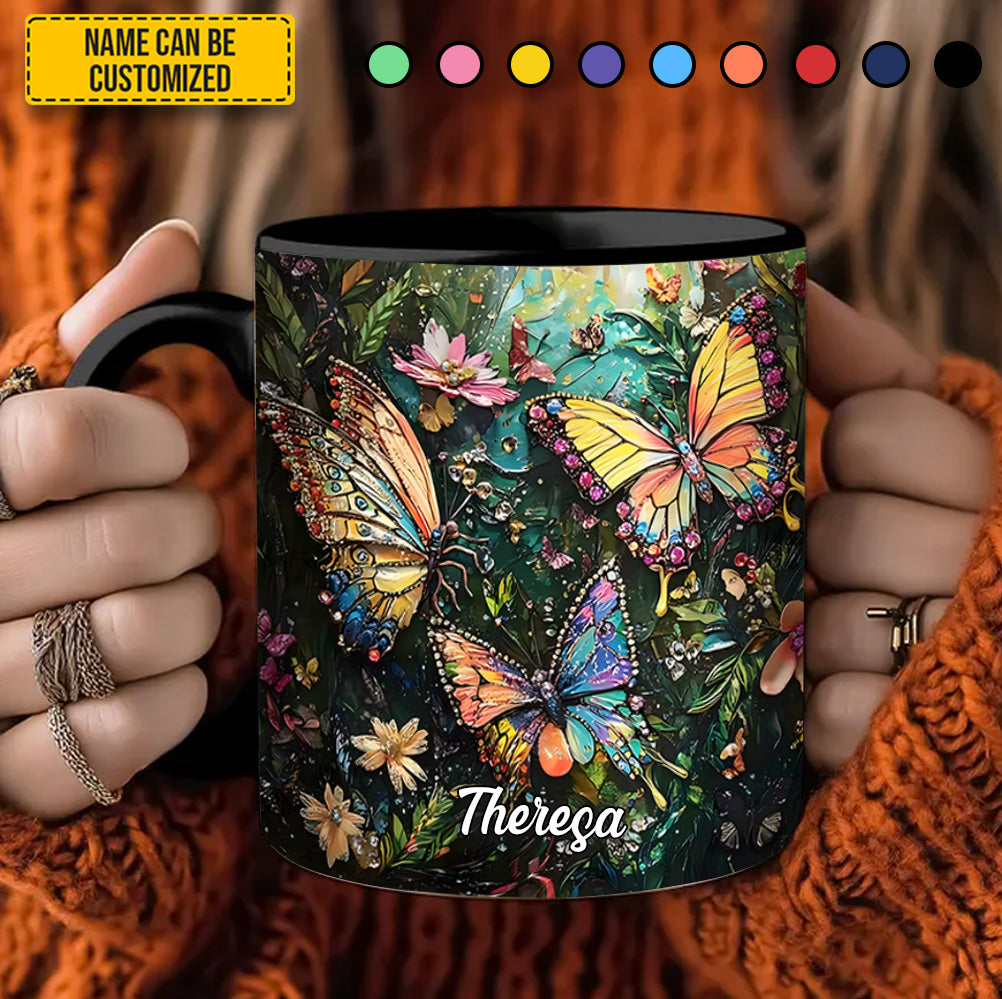 Personalized Butterfly Accent Mug Colorful Butterflies Butterfly Gifts For Adults - Image 3