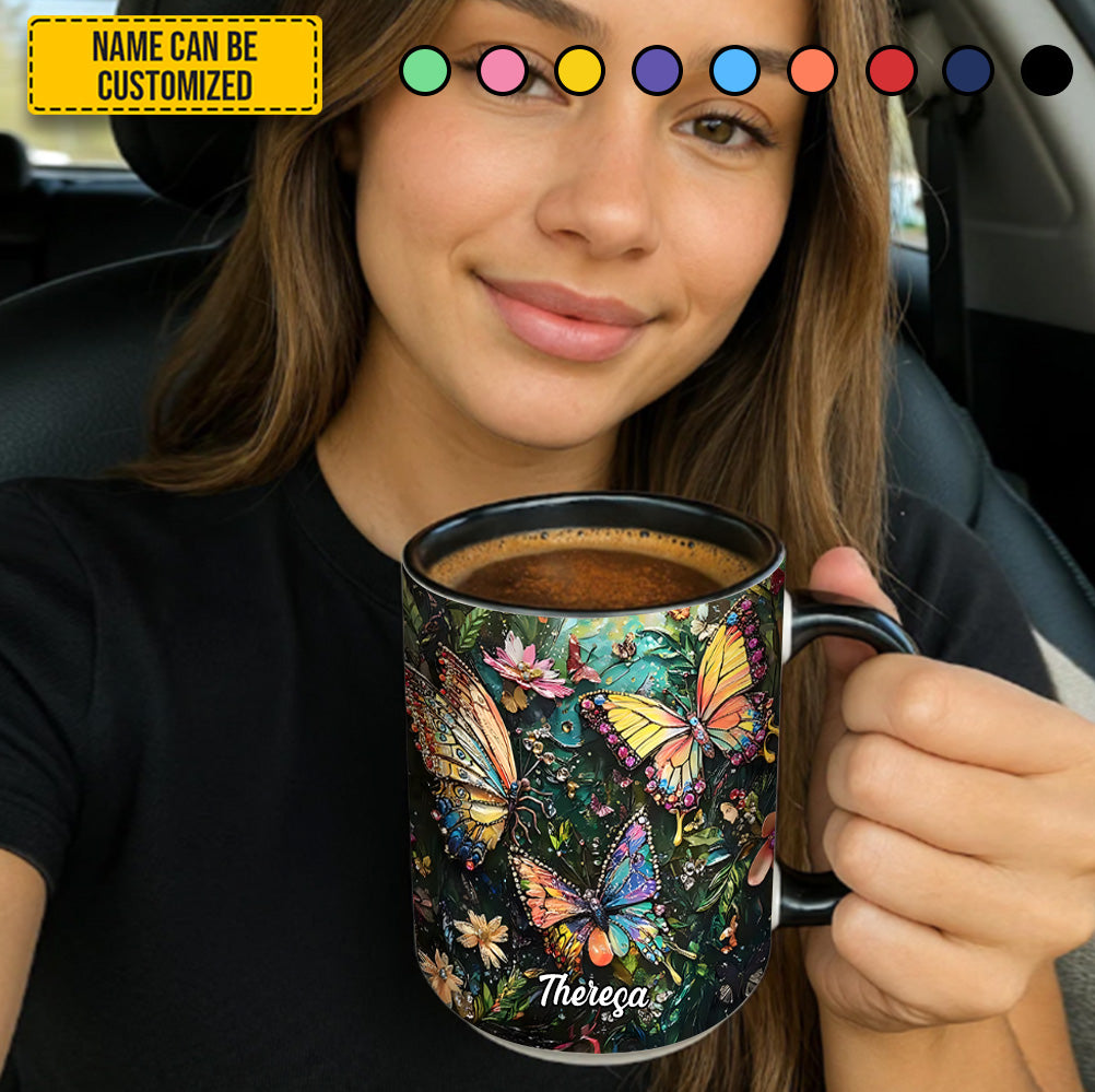 Personalized Butterfly Accent Mug Colorful Butterflies Butterfly Gifts For Adults - Image 4