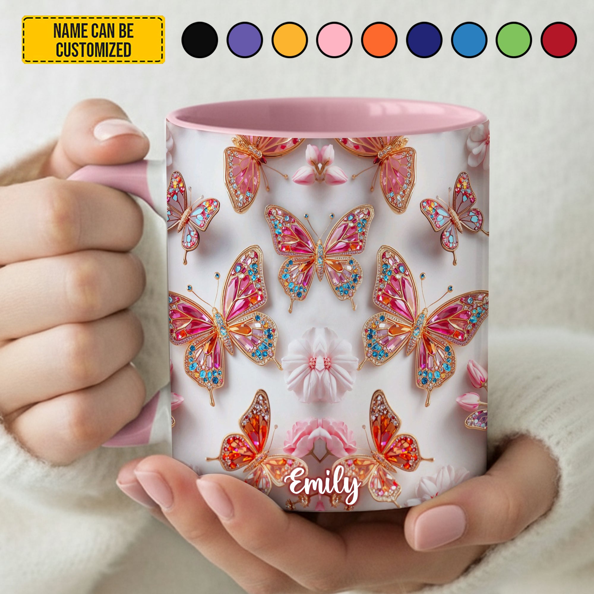 Personalized Butterfly Accent Mug Colorful Butterflies Butterfly Gifts For Women - Image 3