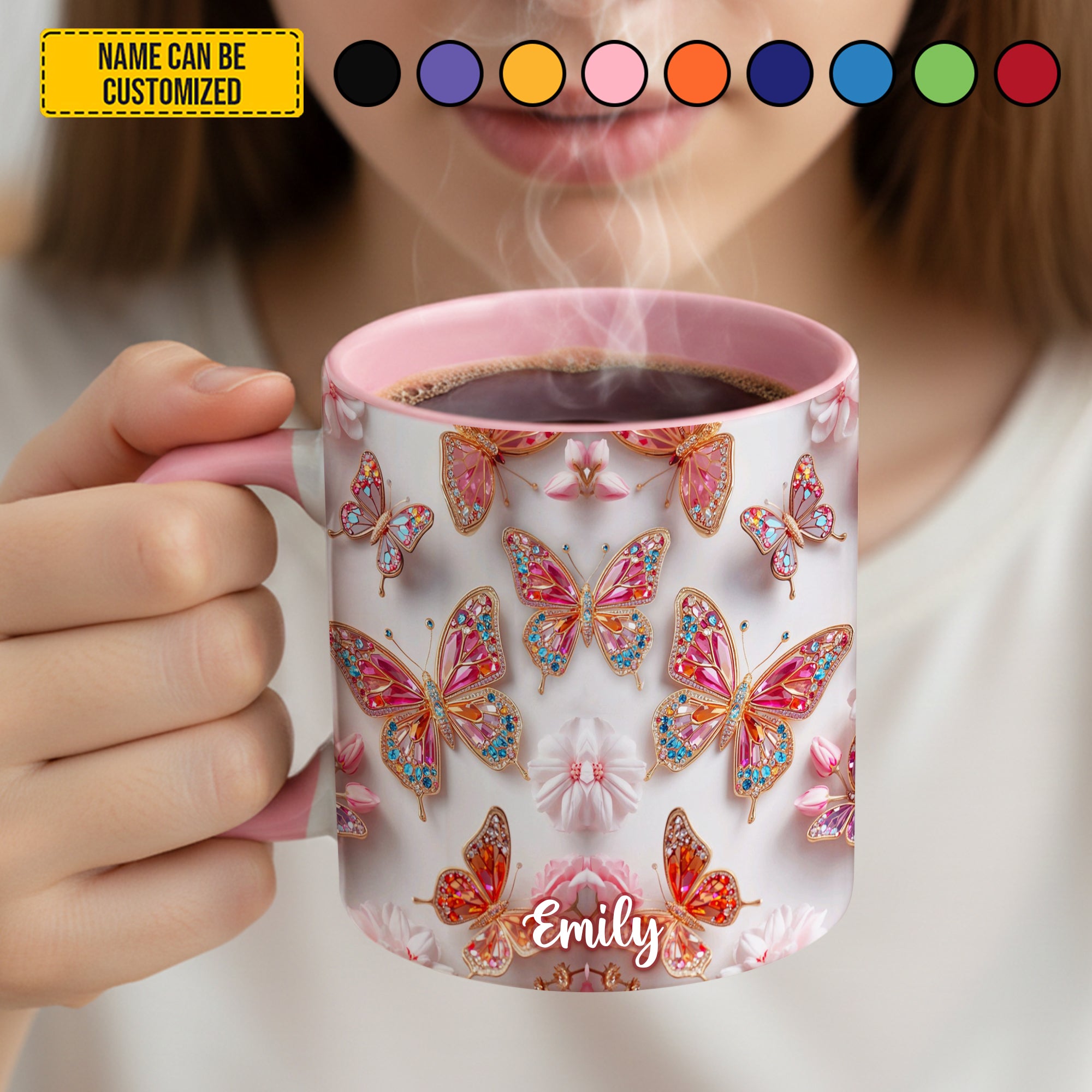 Personalized Butterfly Accent Mug Colorful Butterflies Butterfly Gifts For Women - Image 4