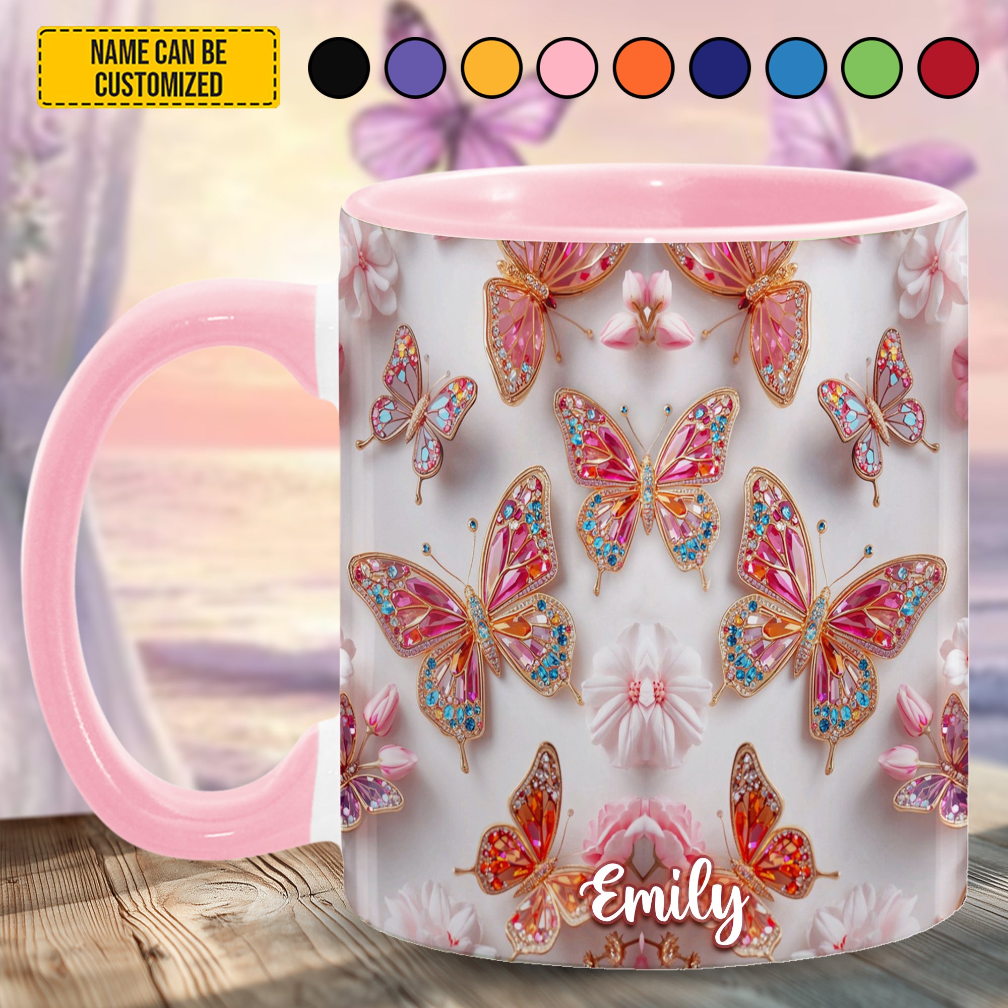 Personalized Butterfly Accent Mug Colorful Butterflies Butterfly Gifts For Women - Image 2