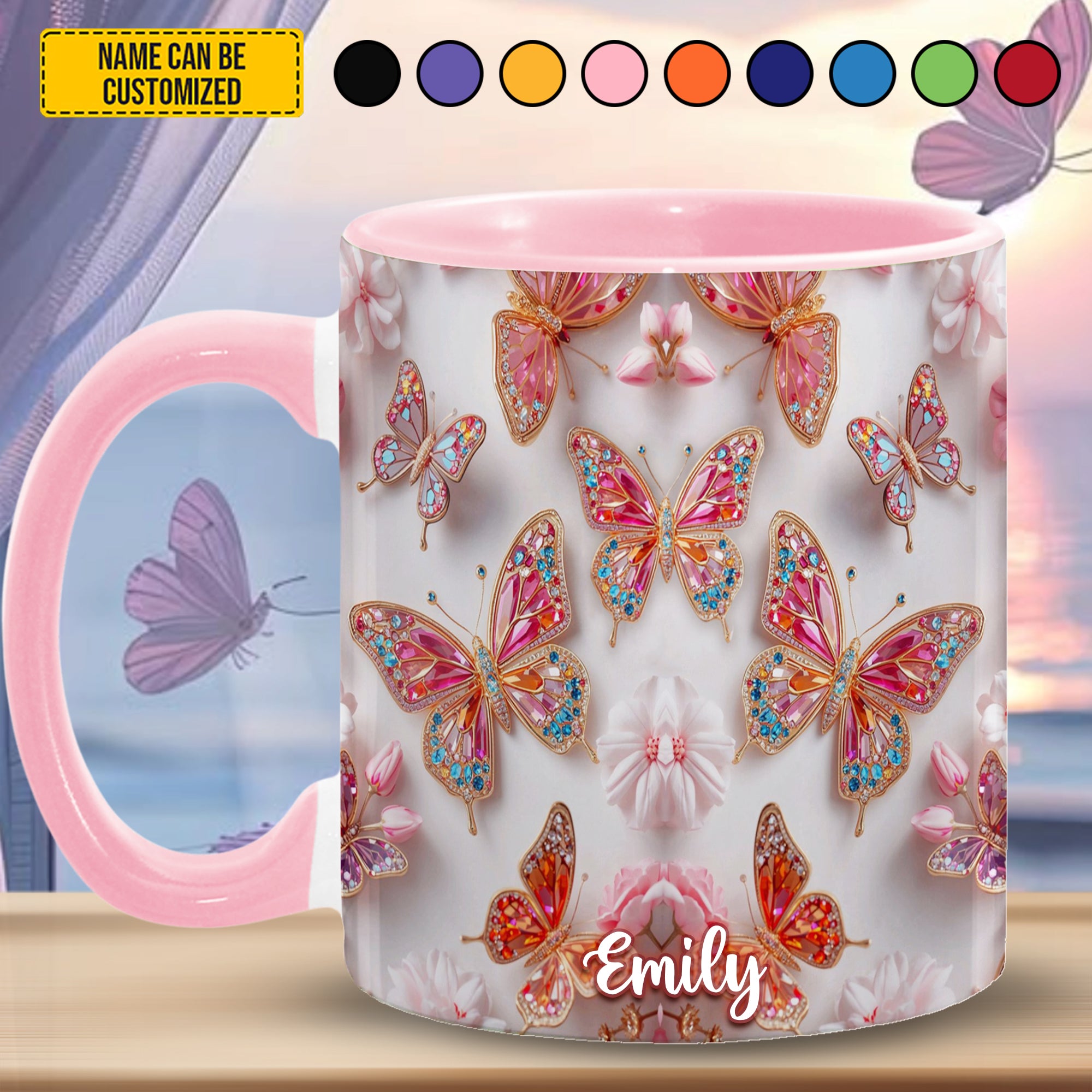 Personalized Butterfly Accent Mug Colorful Butterflies Butterfly Gifts For Women