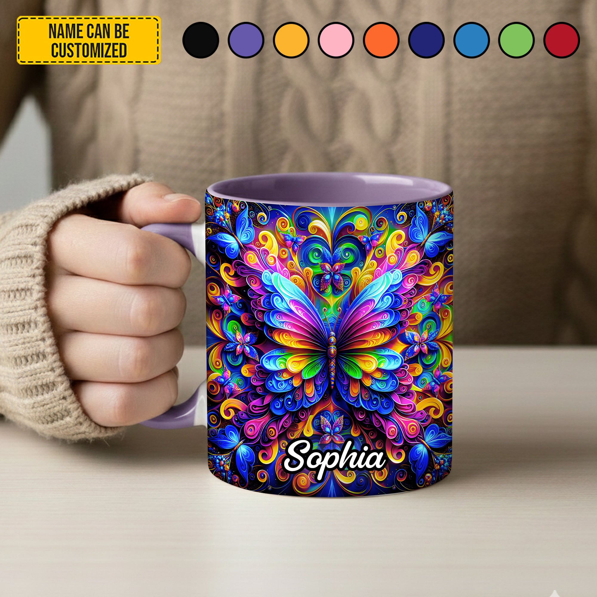 Personalized Butterfly Accent Mug Colorful Butterflies Flower Gifts For Women - Image 3
