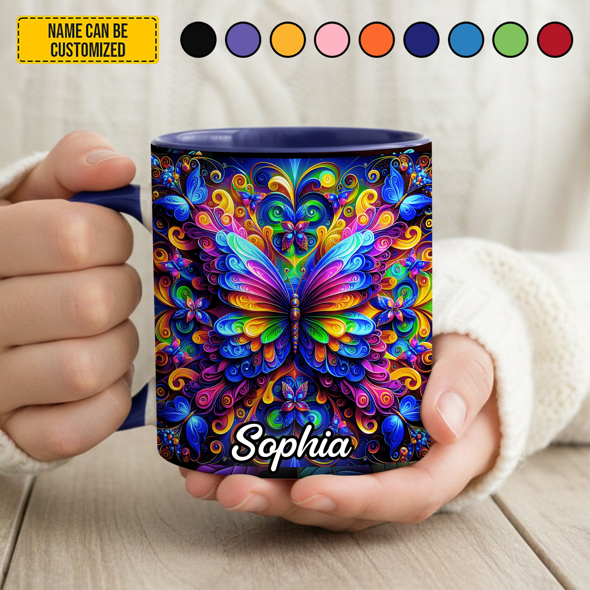 Personalized Butterfly Accent Mug Colorful Butterflies Flower Gifts For Women - Image 2