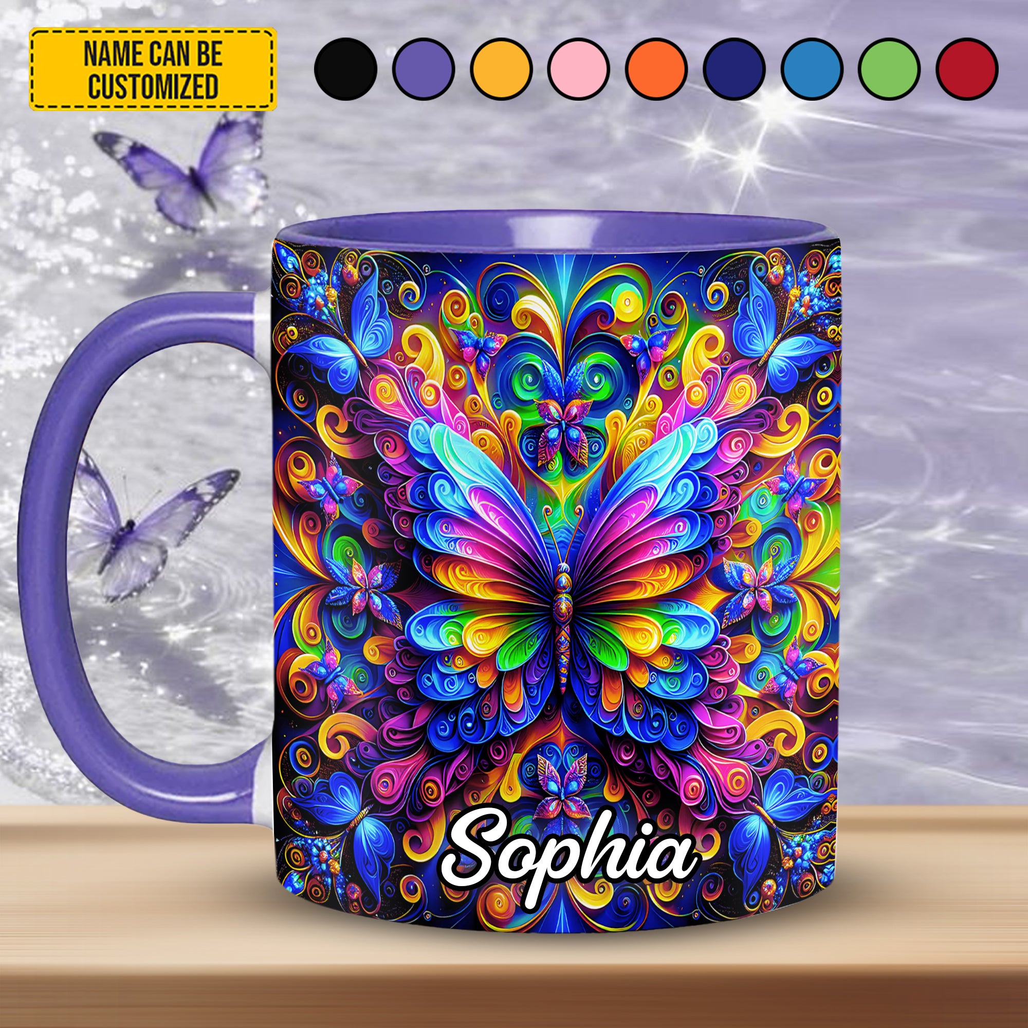 Personalized Butterfly Accent Mug Colorful Butterflies Flower Gifts For Women
