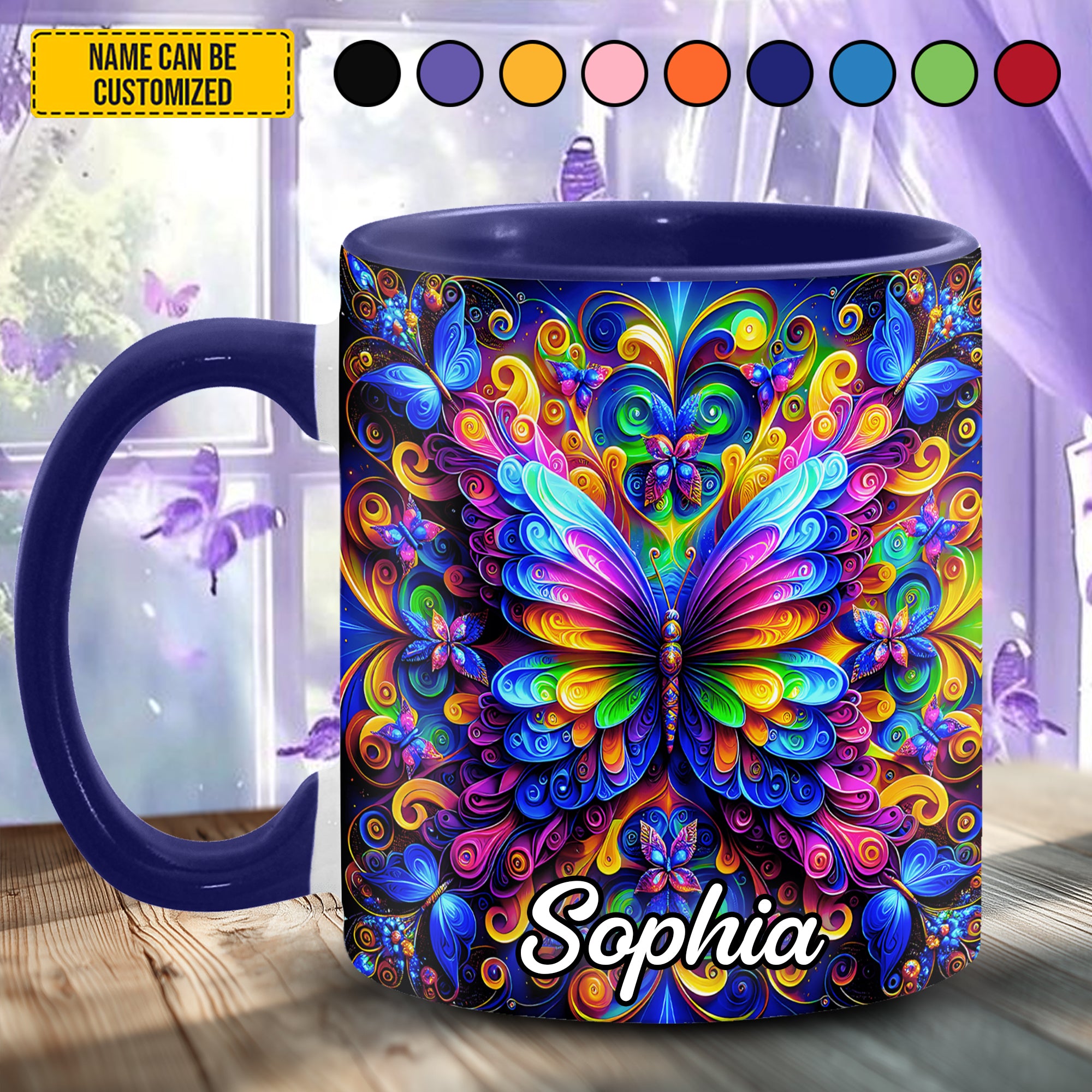Personalized Butterfly Accent Mug Colorful Butterflies Flower Gifts For Women - Image 5