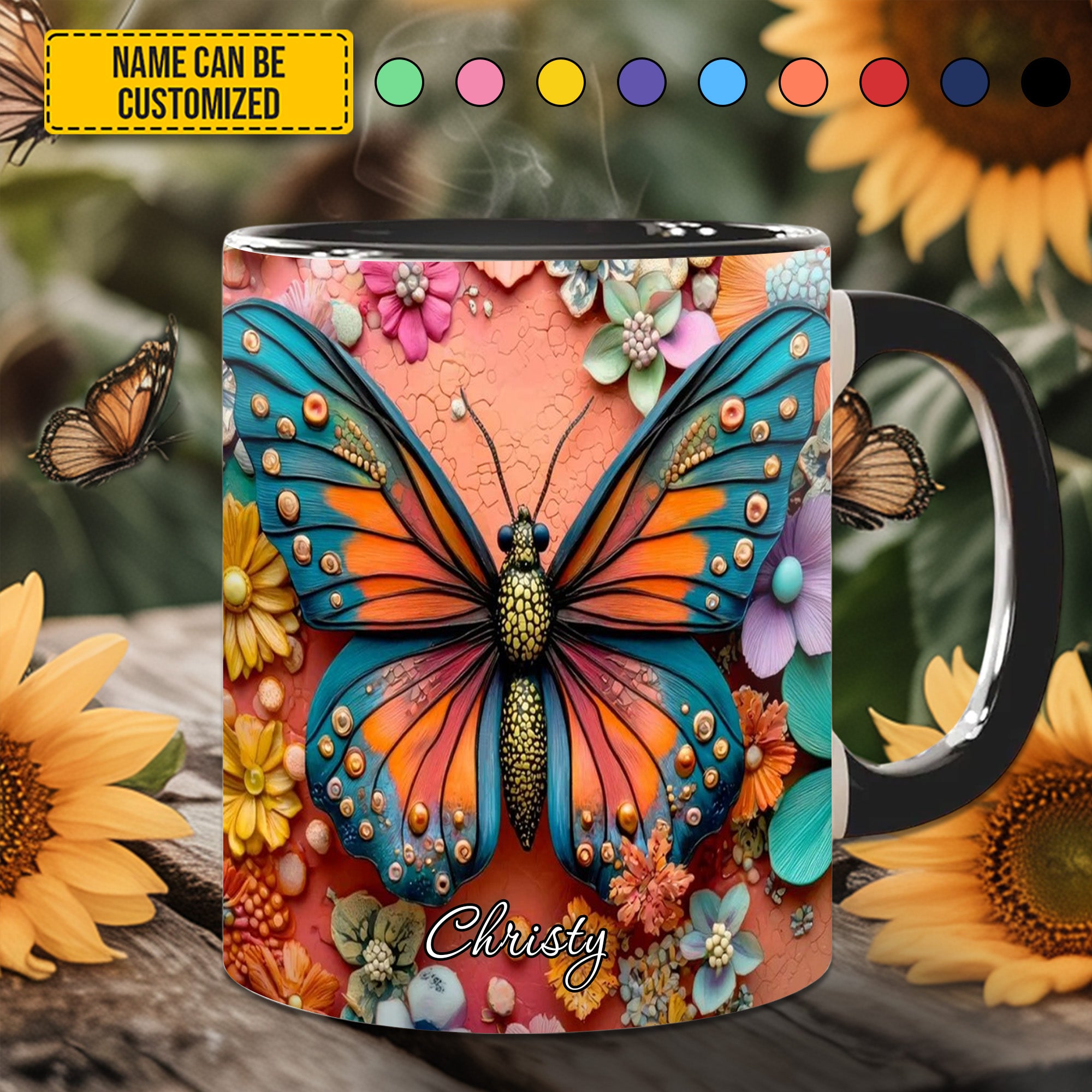 Personalized Butterfly Accent Mug Colorful Butterfly Butterfly Gifts For Girl - Image 3