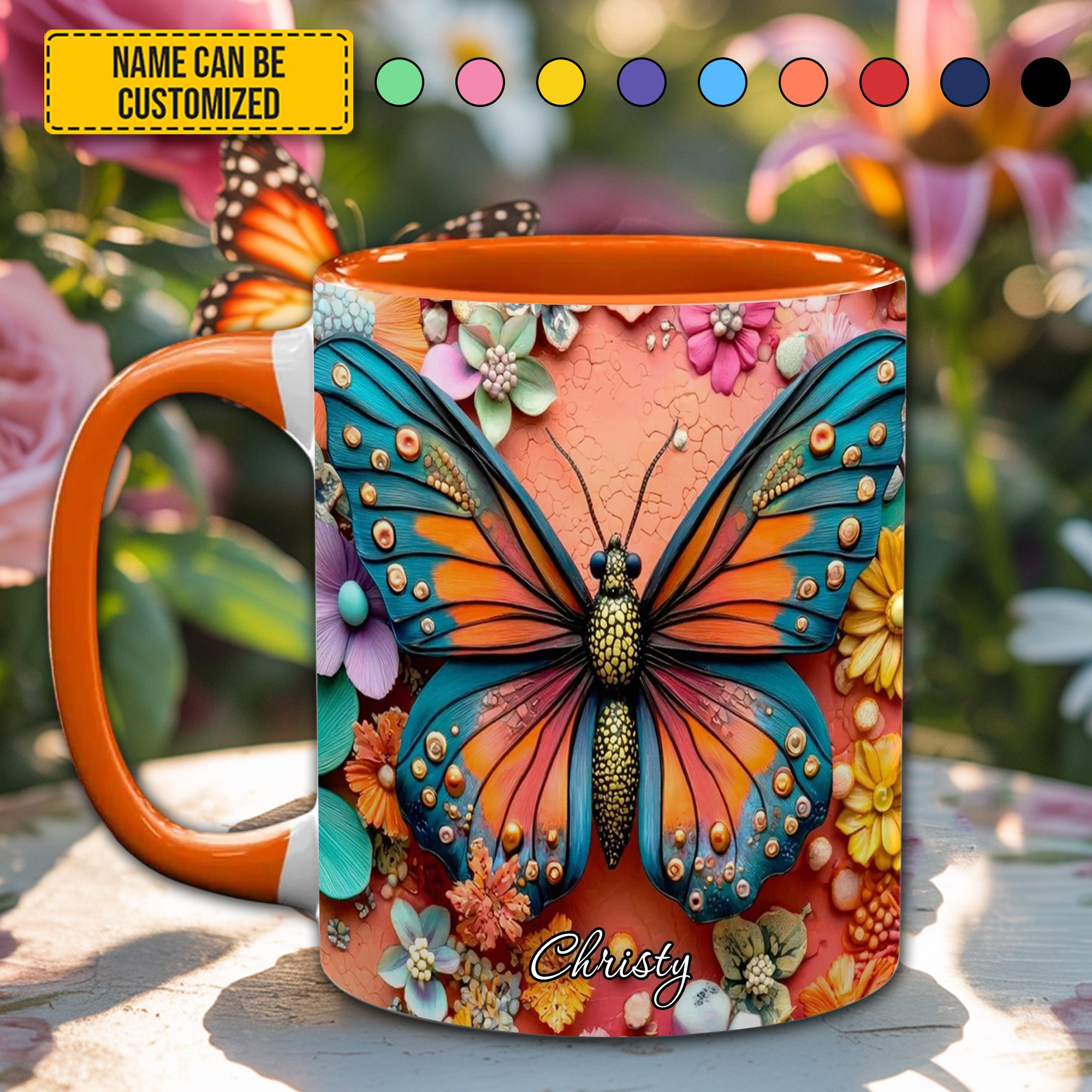 Personalized Butterfly Accent Mug Colorful Butterfly Butterfly Gifts For Girl - Image 2