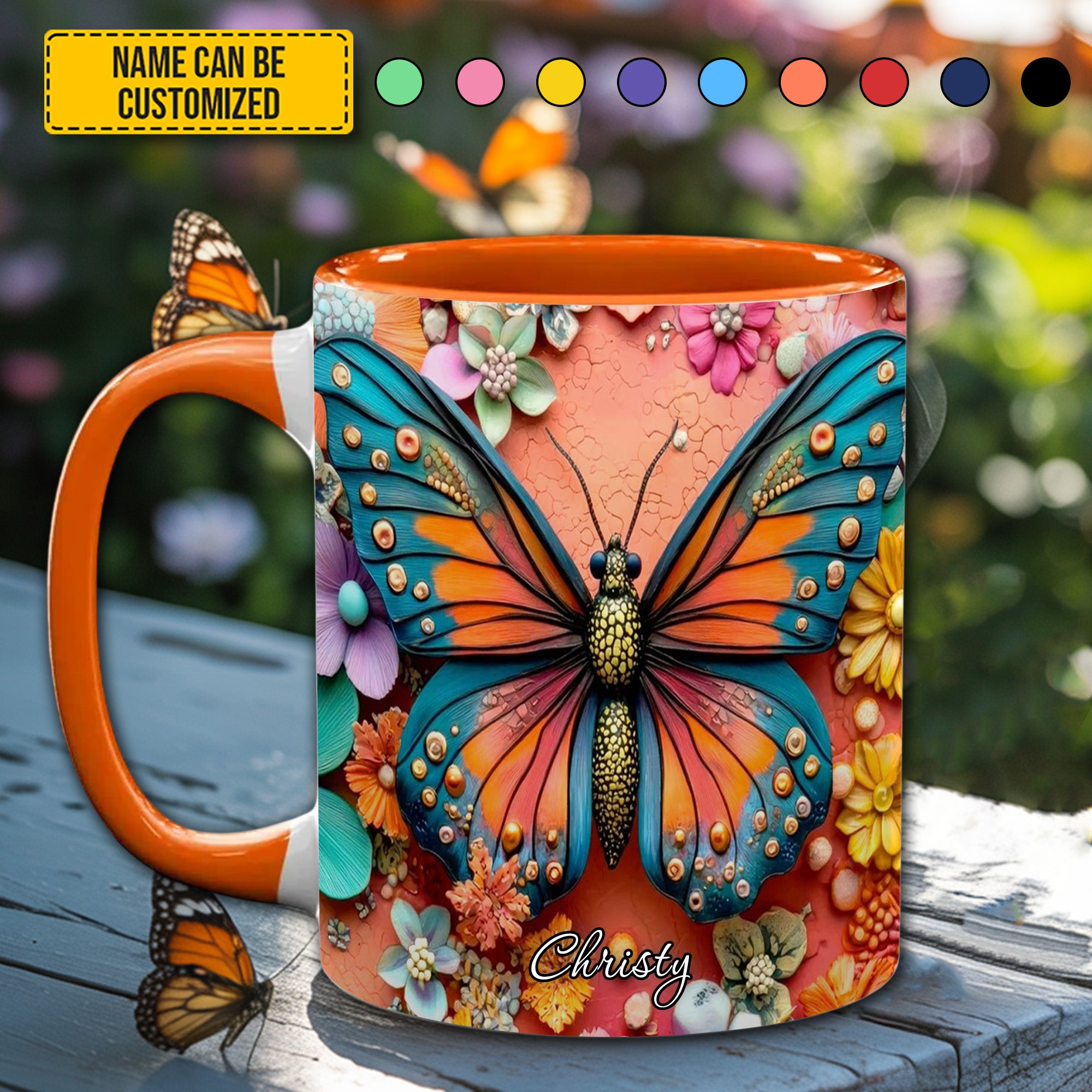 Personalized Butterfly Accent Mug Colorful Butterfly Butterfly Gifts For Girl - Image 5