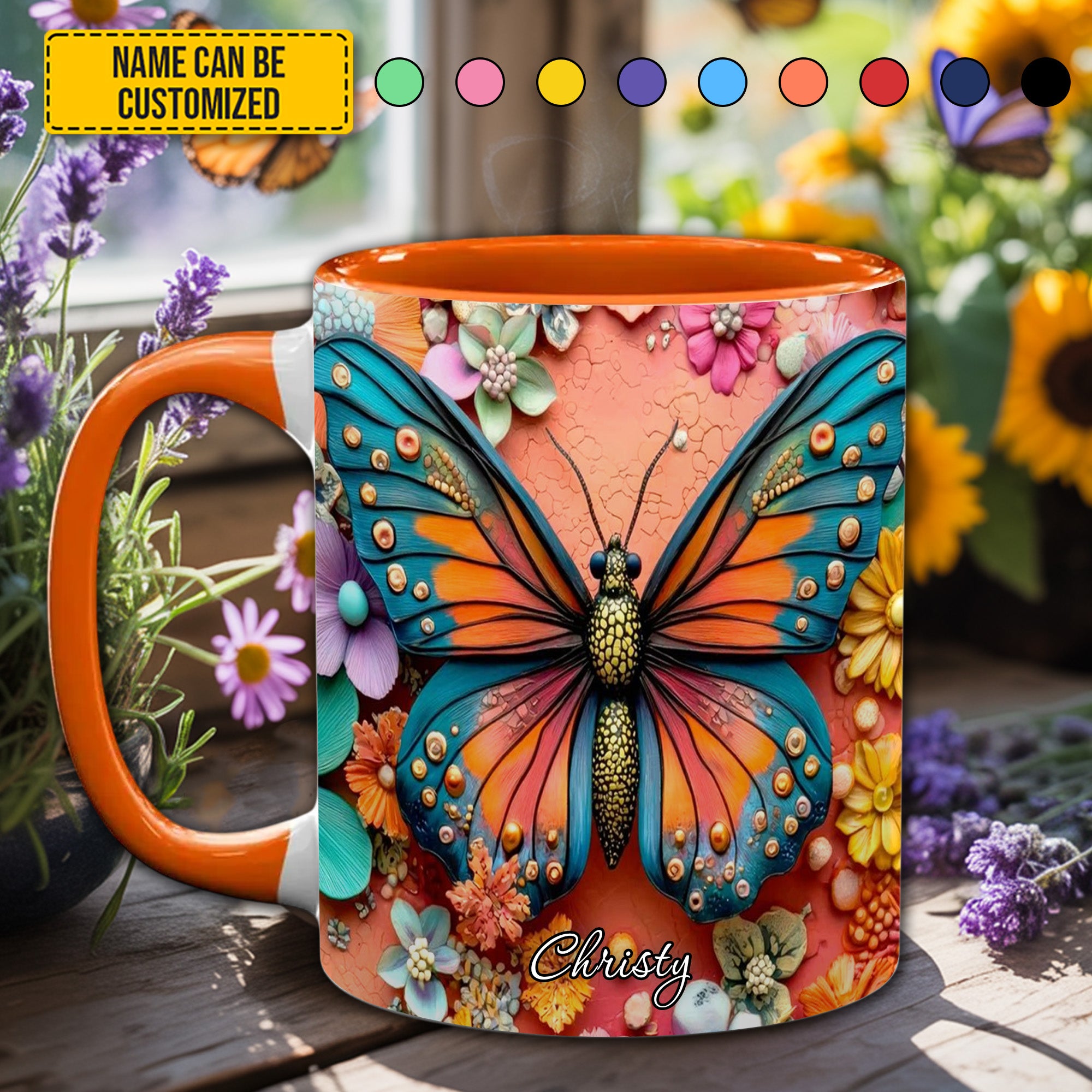Personalized Butterfly Accent Mug Colorful Butterfly Butterfly Gifts For Girl