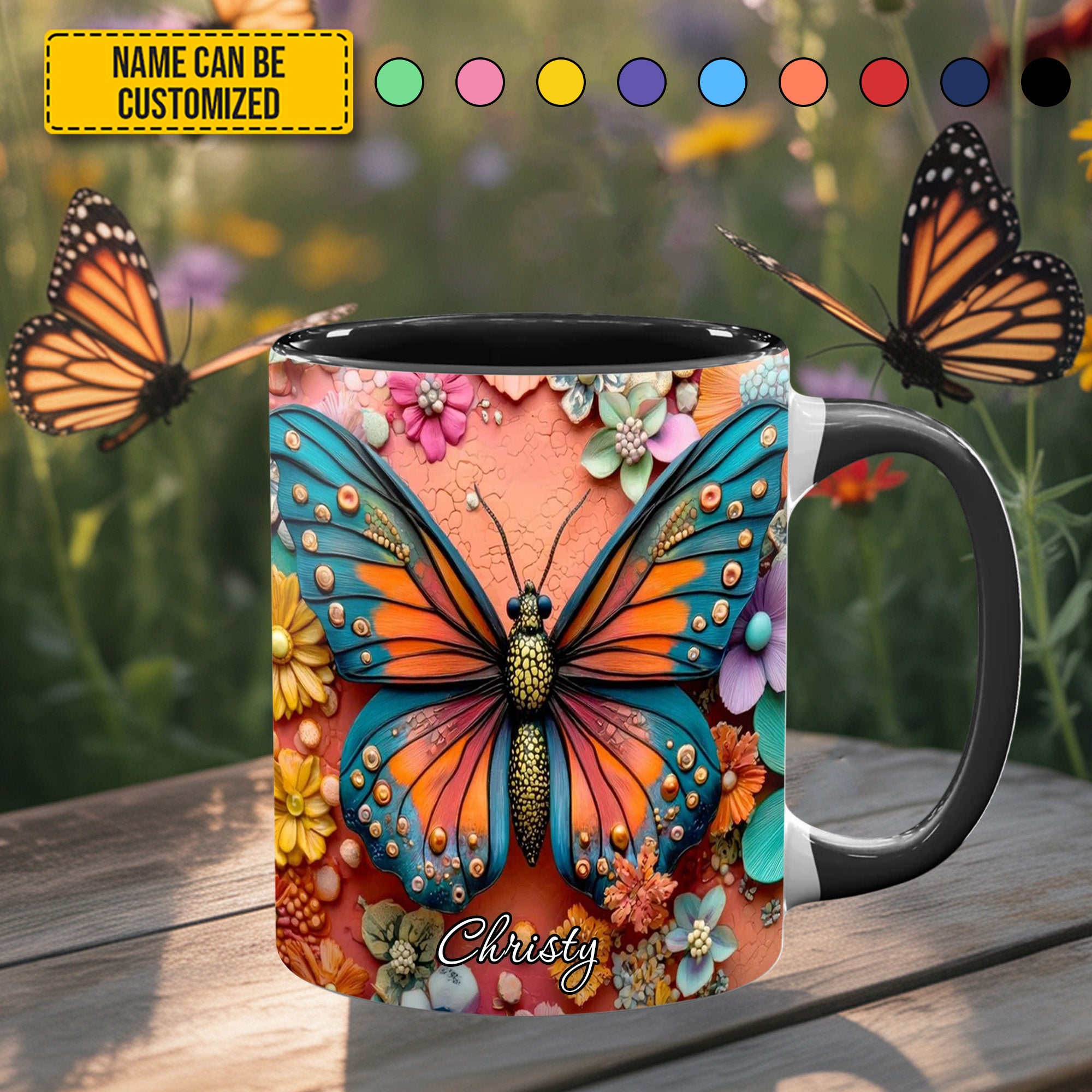 Personalized Butterfly Accent Mug Colorful Butterfly Butterfly Gifts For Girl - Image 4