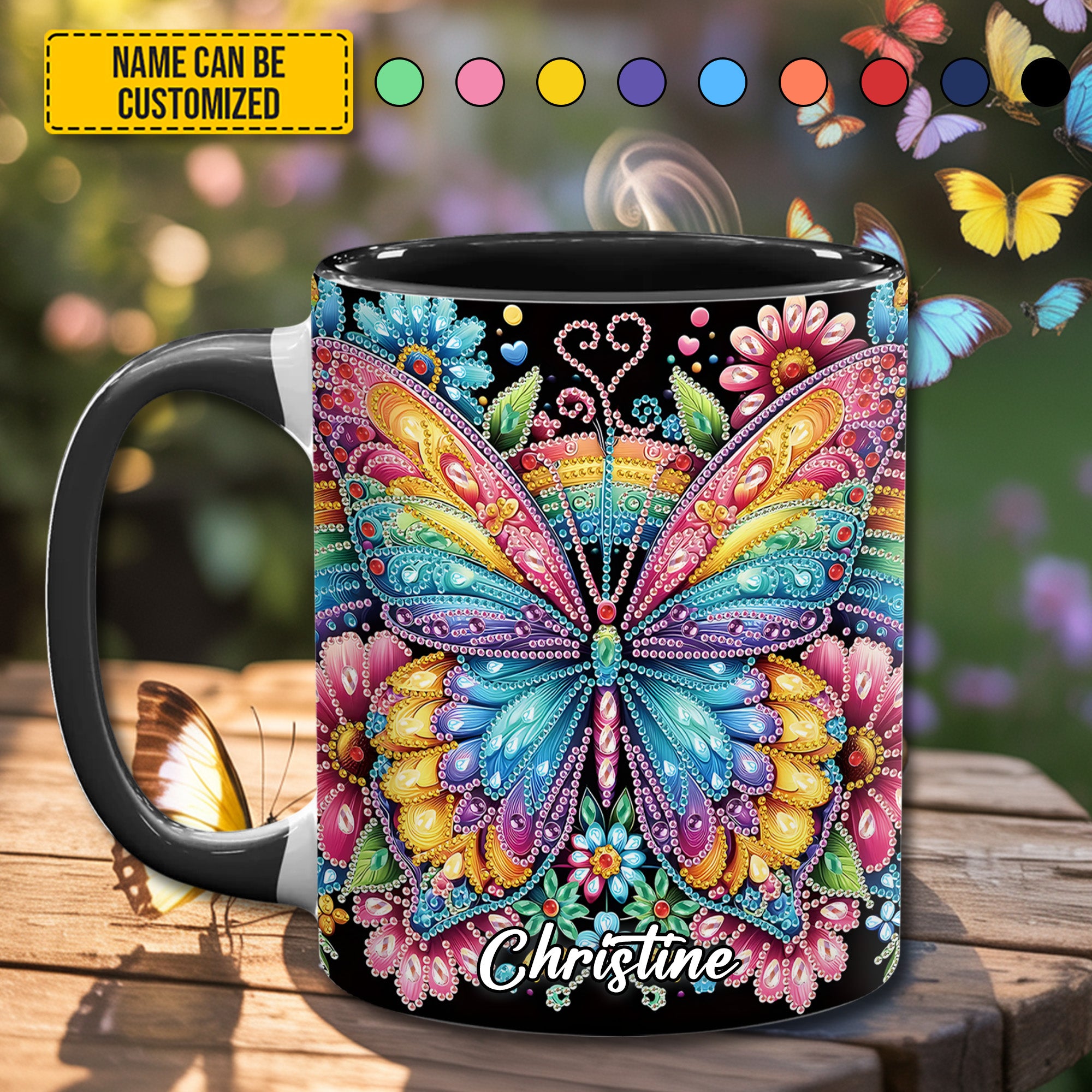 Personalized Butterfly Accent Mug Diamond Butterfly Butterfly Gifts For Lady - Image 5