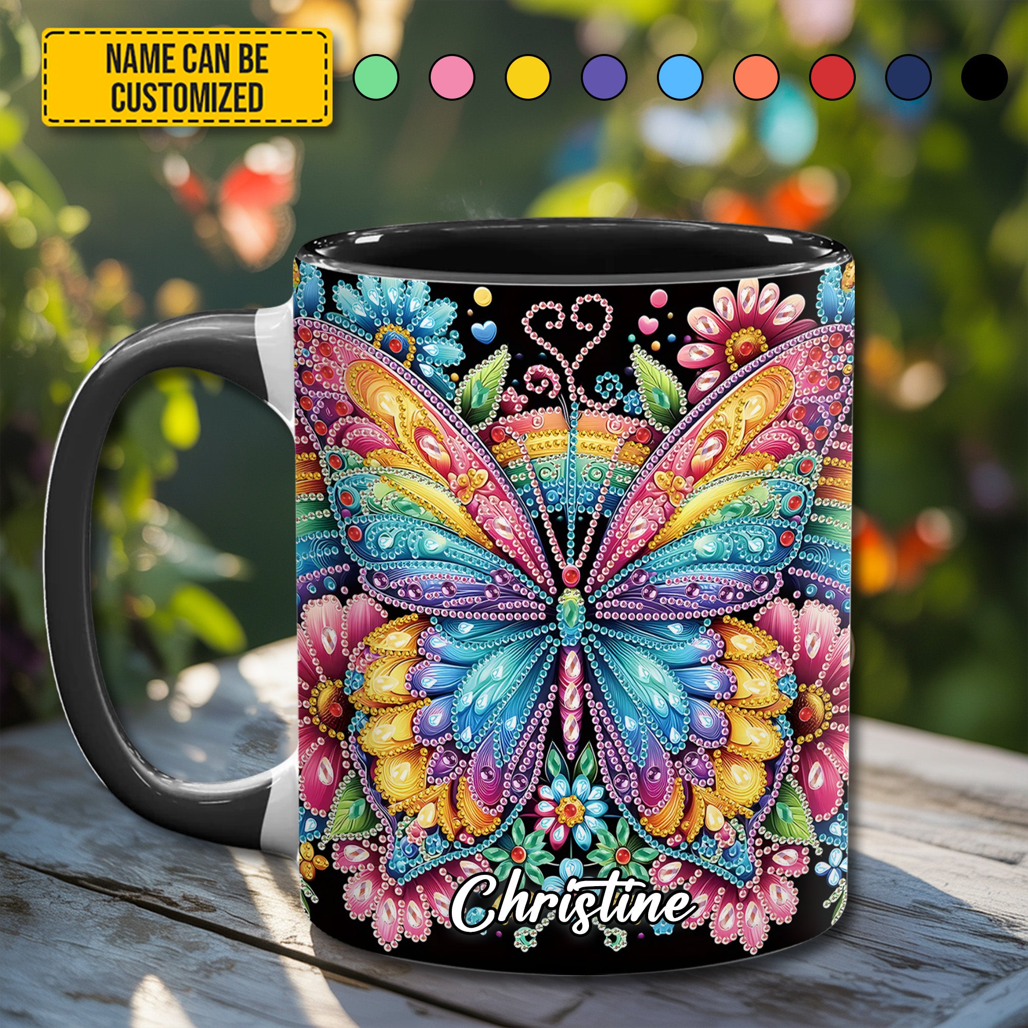 Personalized Butterfly Accent Mug Diamond Butterfly Butterfly Gifts For Lady - Image 2