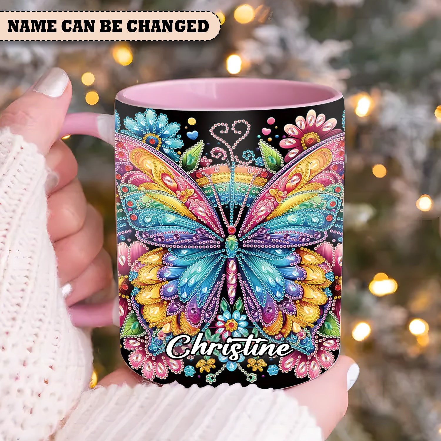 Personalized Butterfly Accent Mug Diamond Butterfly Butterfly Gifts For Lady - Image 3