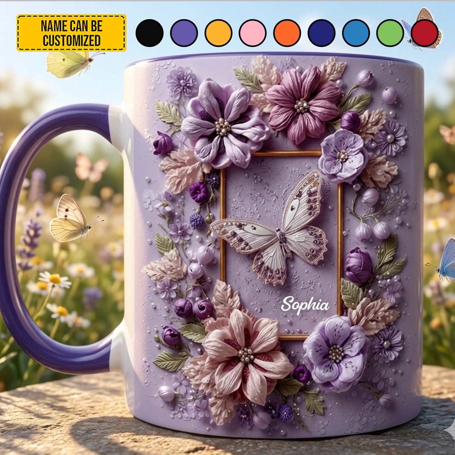 Personalized Butterfly Accent Mug Floral Butterfly Birthday Presents For Dragonfly Lovers