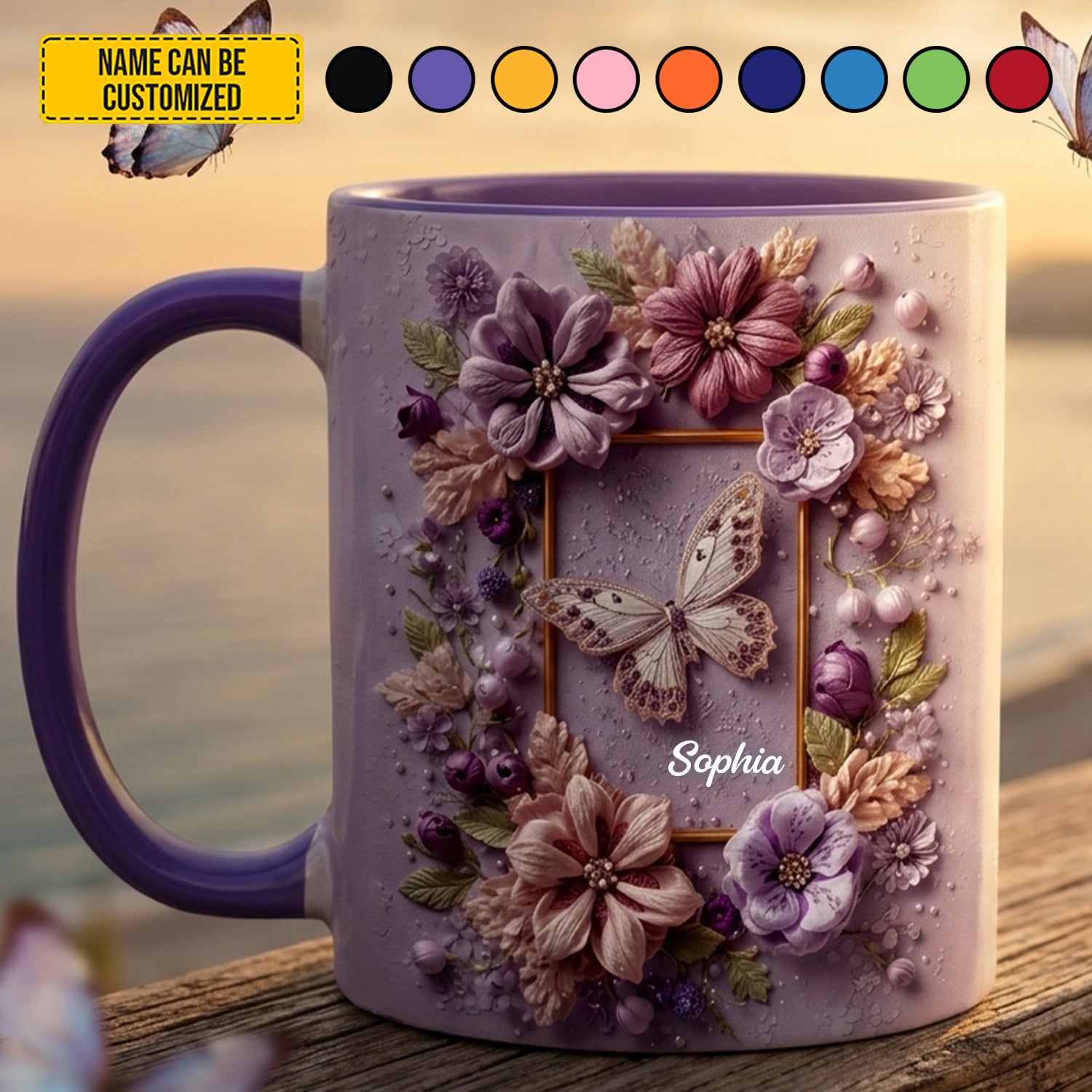 Personalized Butterfly Accent Mug Floral Butterfly Birthday Presents For Dragonfly Lovers - Image 2