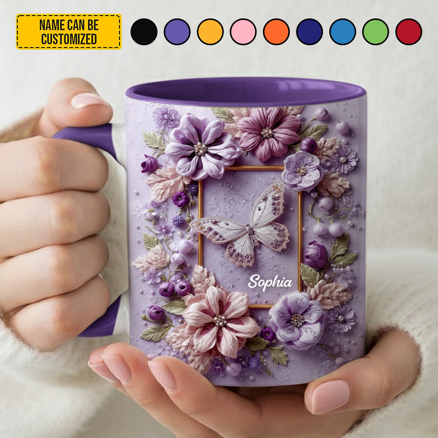 Personalized Butterfly Accent Mug Floral Butterfly Birthday Presents For Dragonfly Lovers - Image 4